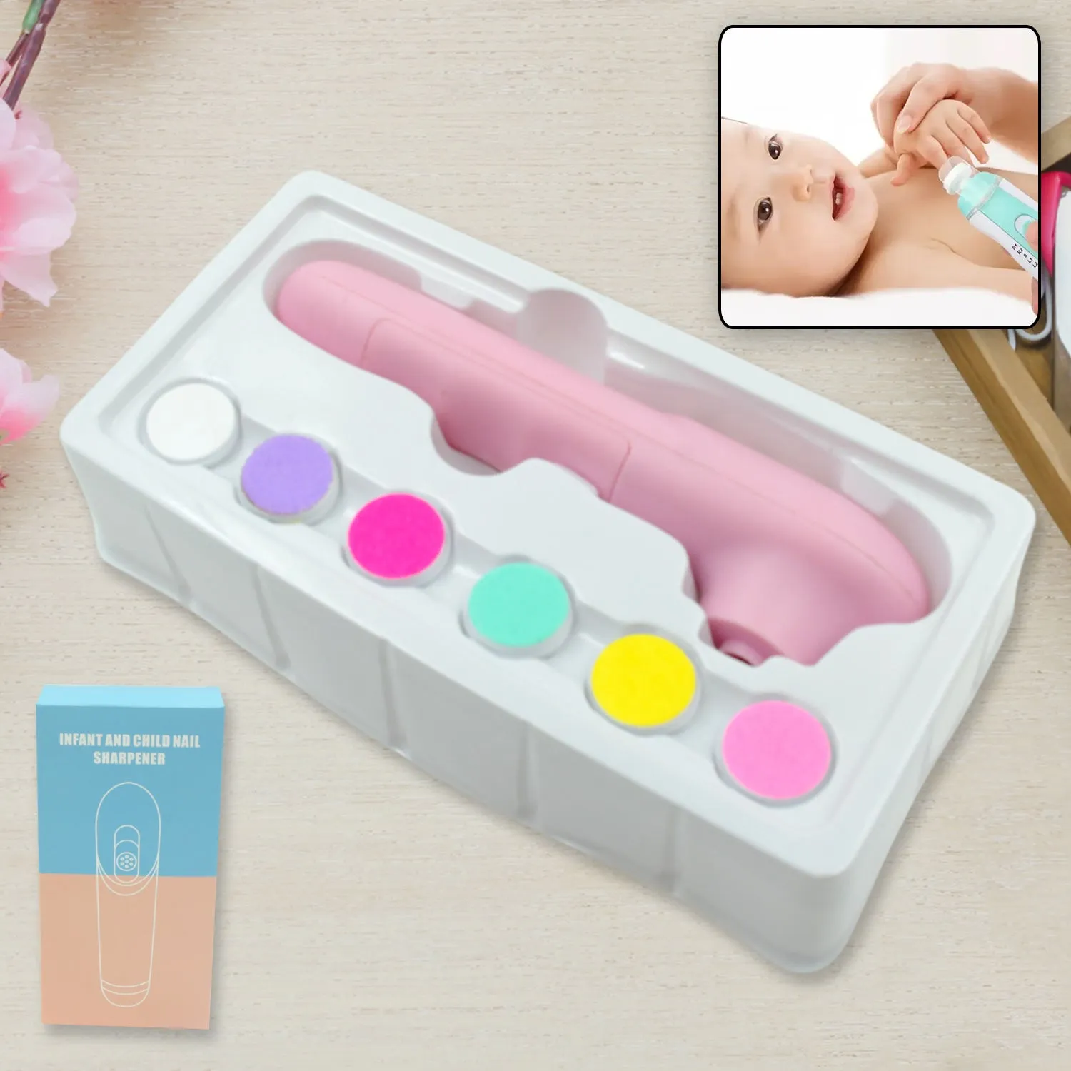 0350 6 in1 Electric Manicure Nail Sharpener for Babies and Children Baby Nail Cutter Manicure with 6 Grinding Heads, Electric Baby Nail File Electric Nail Clipper Toddler Nail Scissors Dropshipping