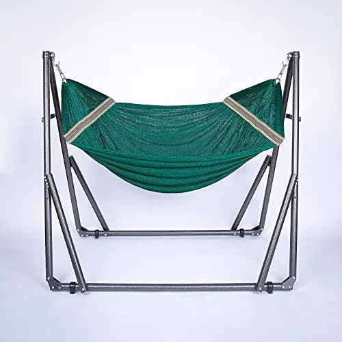 2 in 1 Hammock and Swinging Chair with Collapsible Steel Stand 450 lbs Capacity- Carrying Case, Portable & Adjustable, Perfect for Camping Beach Summer Patio, EZ Daze Foldable Hammock with Stand-GREEN