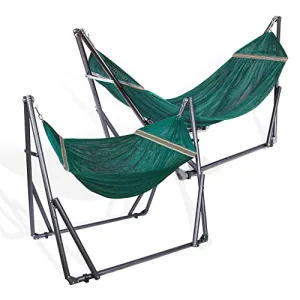 2 in 1 Hammock and Swinging Chair with Collapsible Steel Stand 450 lbs Capacity- Carrying Case, Portable & Adjustable, Perfect for Camping Beach Summer Patio, EZ Daze Foldable Hammock with Stand-GREEN