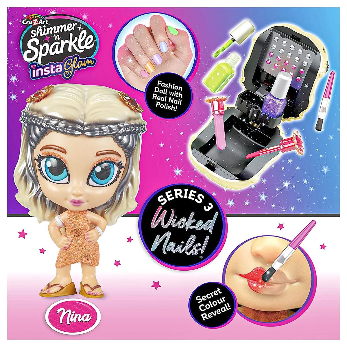 Character CraZart Shimmer 'n Sparkle InstaGlam Series 3 Wicked Nails Nina Doll