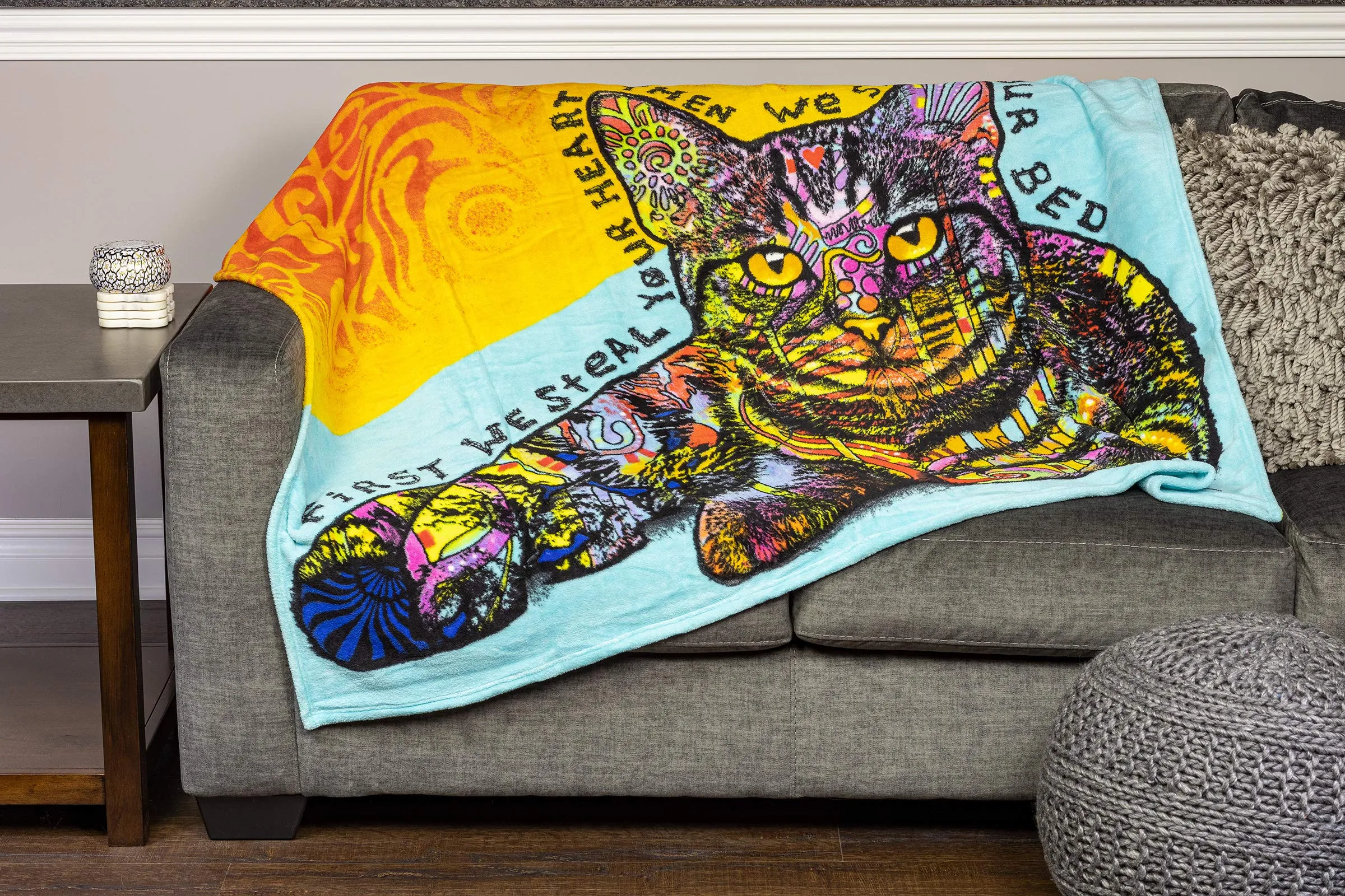 Colorful Cat Fleece Blanket For Bed, 50" X 60" Dean Russo Ii Cat Fleece