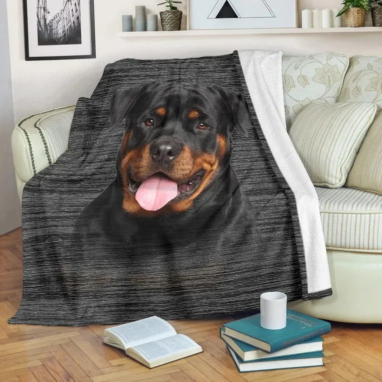 Dog Blanket, Black Rottweiler Full Print Blanket Throw Fleece Soft Premium Blanket Bedding Decor