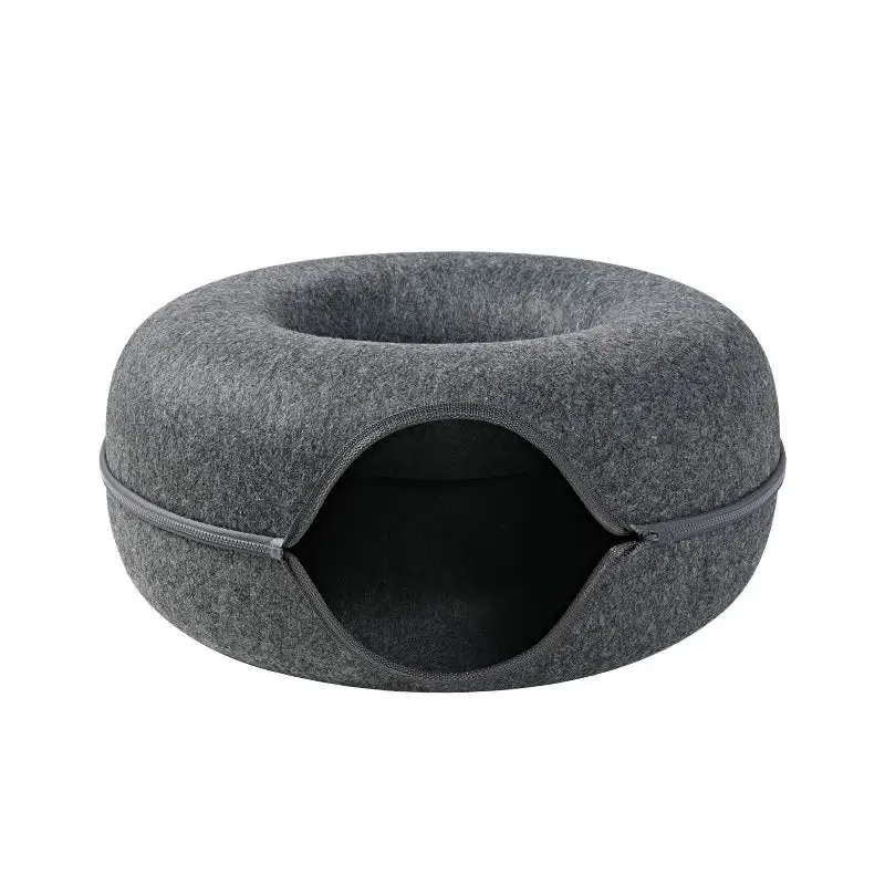 Donut Felt Cat Bed Pet Cat Tunnel Interactive Toy Dual Use Rabbit Cave Nest Indoor Cats House Kitten Funny Training Accessories