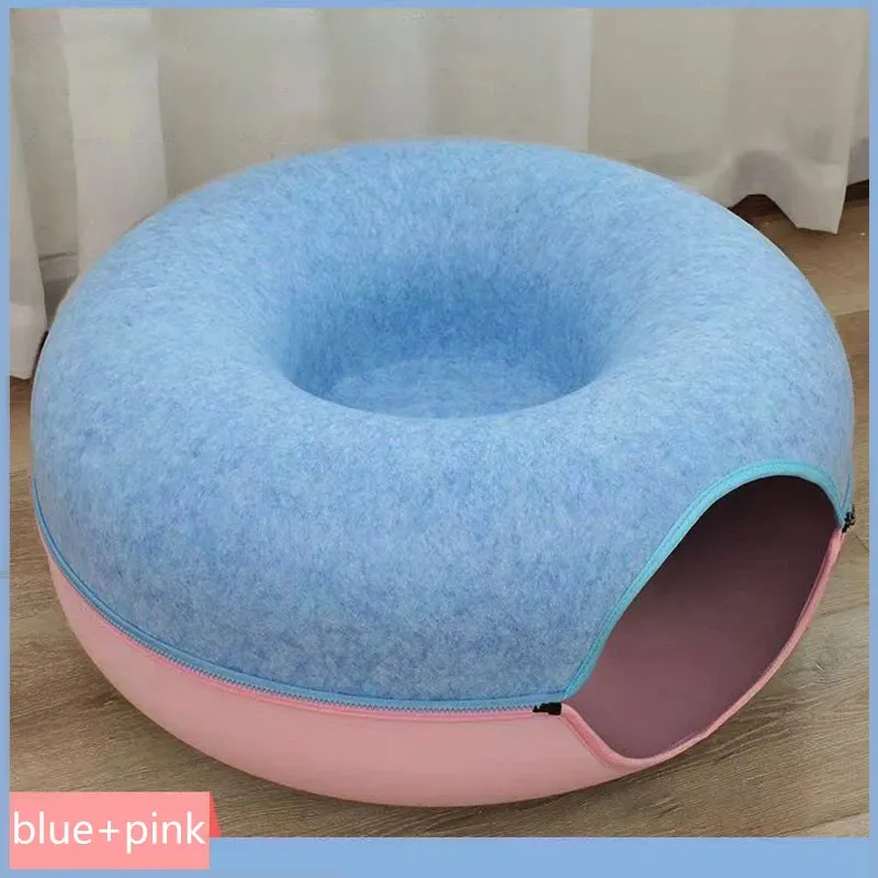 Donut Felt Cat Bed Pet Cat Tunnel Interactive Toy Dual Use Rabbit Cave Nest Indoor Cats House Kitten Funny Training Accessories