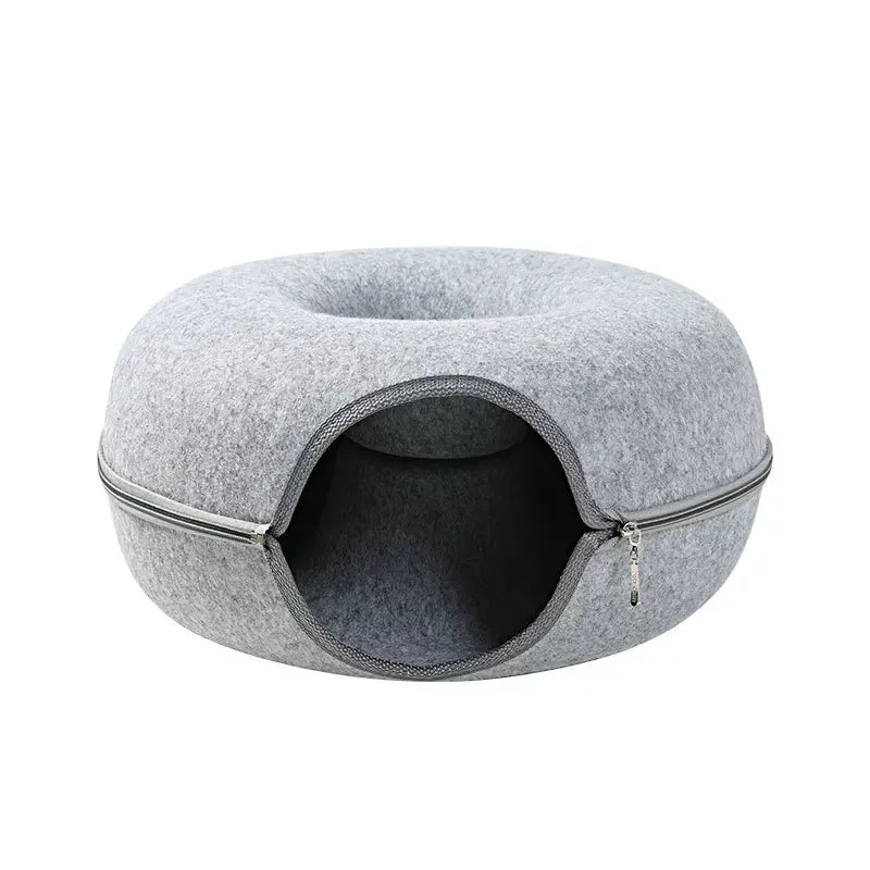 Donut Felt Cat Bed Pet Cat Tunnel Interactive Toy Dual Use Rabbit Cave Nest Indoor Cats House Kitten Funny Training Accessories