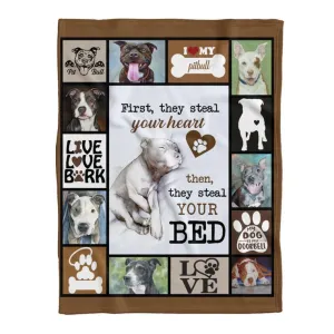 First They Steal Your Heart Pitbull Dog Fleece Blanket Gift For People Home Decor Bedding Couch Sofa Soft And Comfy Cozy