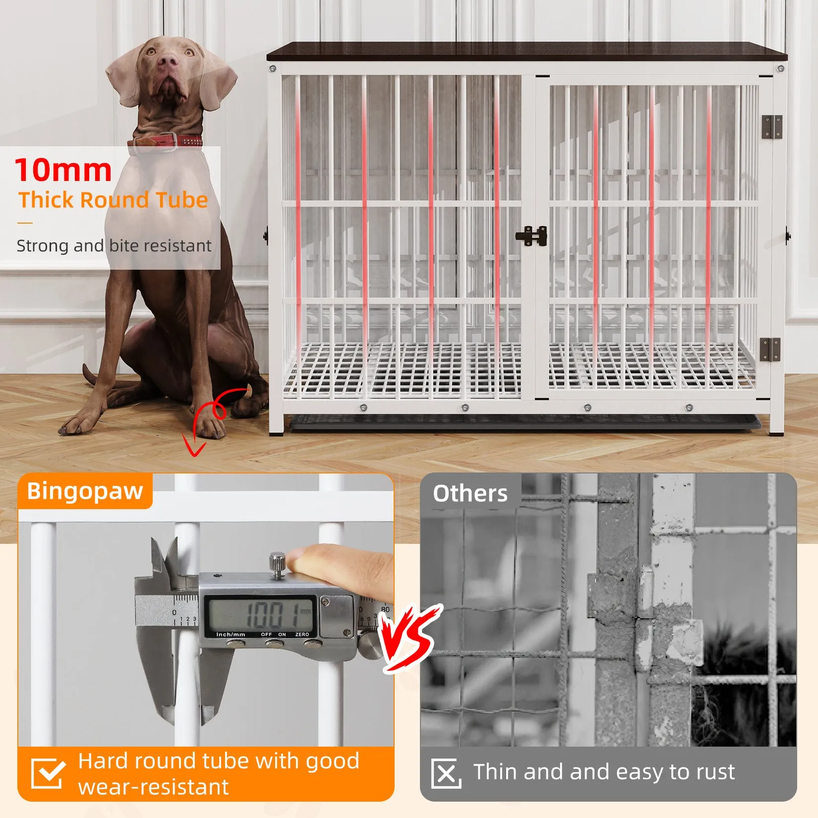 Furniture Style Wooden Dog Crate Pet Kennel End Table with Three Doors and Tray