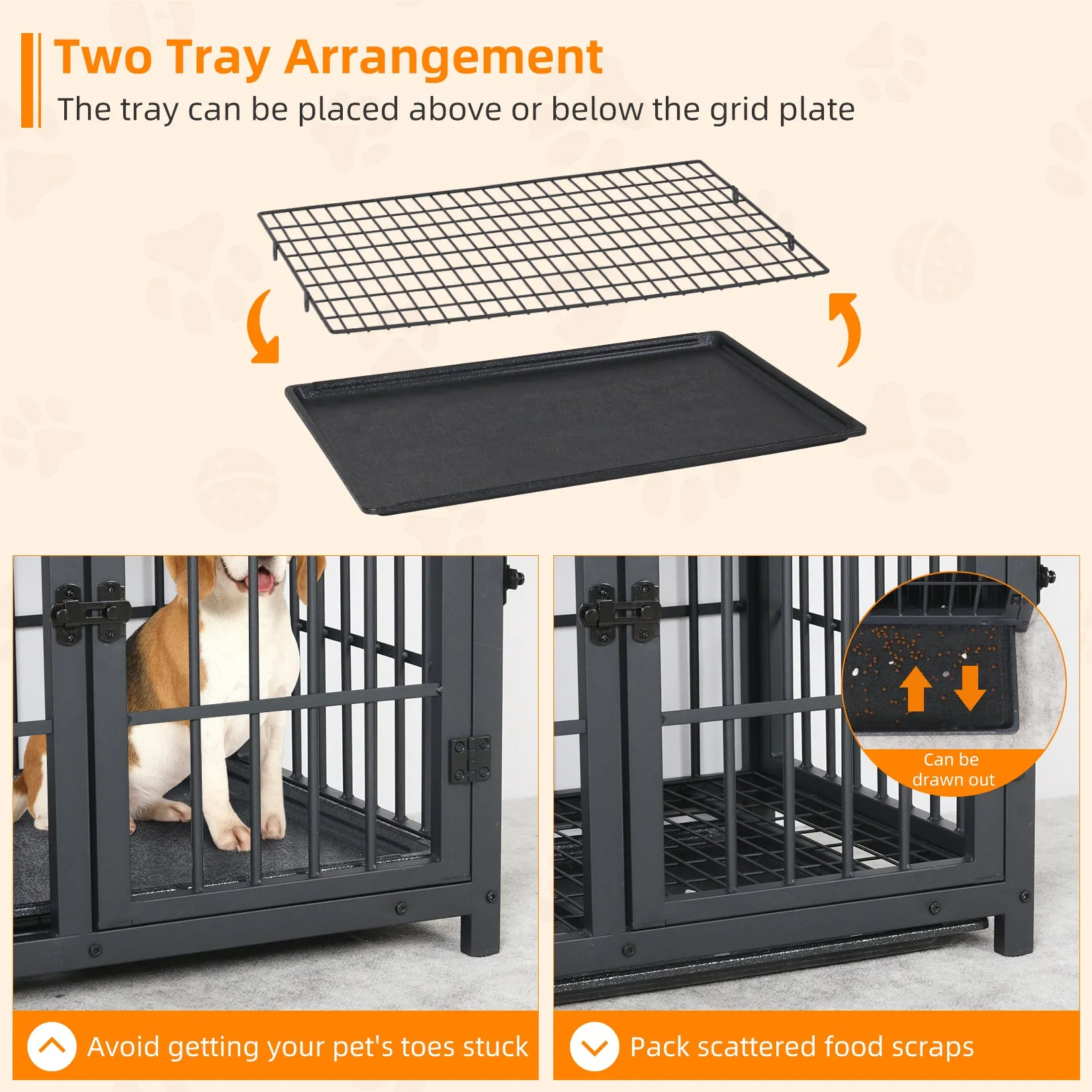 Furniture Style Wooden Dog Crate Pet Kennel End Table with Three Doors and Tray