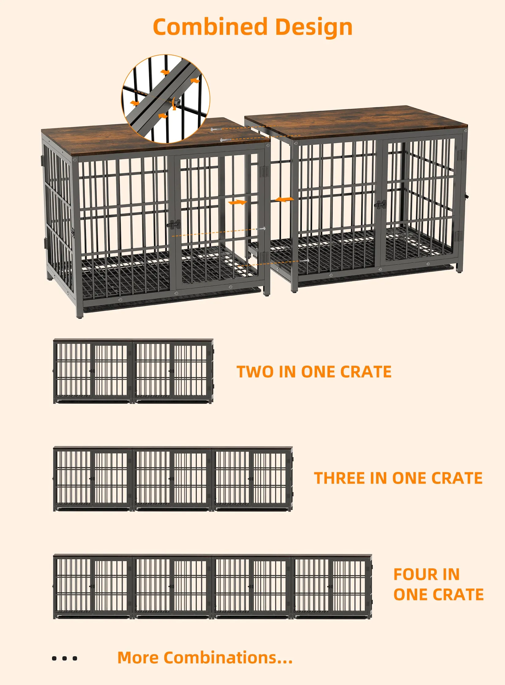 Furniture Style Wooden Dog Crate Pet Kennel End Table with Three Doors and Tray