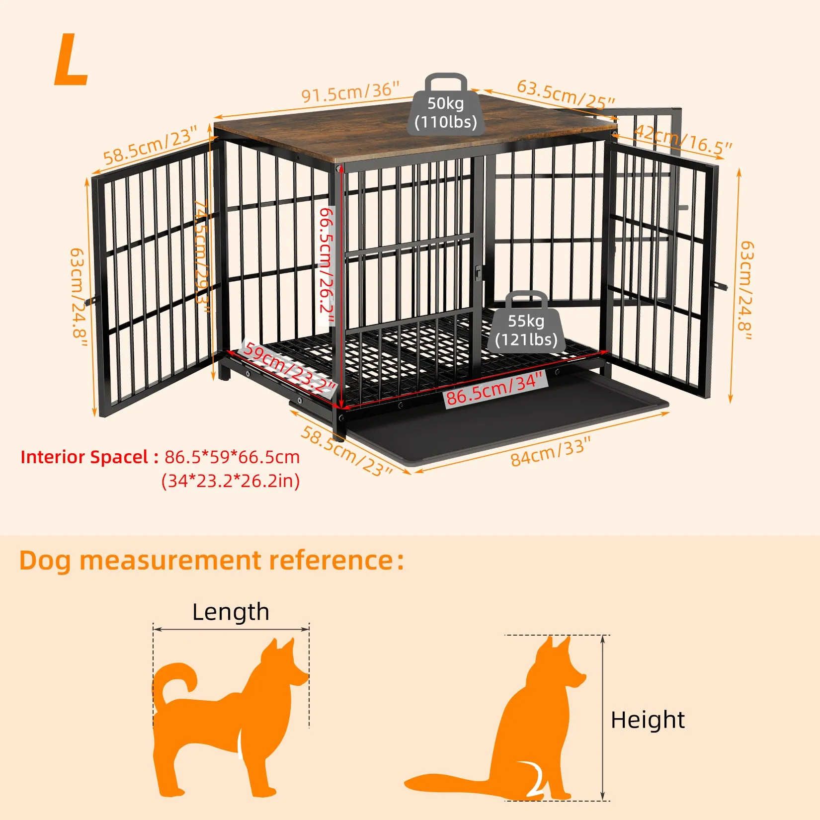 Furniture Style Wooden Dog Crate Pet Kennel End Table with Three Doors and Tray