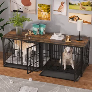 Furniture Style Wooden Dog Crate Pet Kennel End Table with Three Doors and Tray