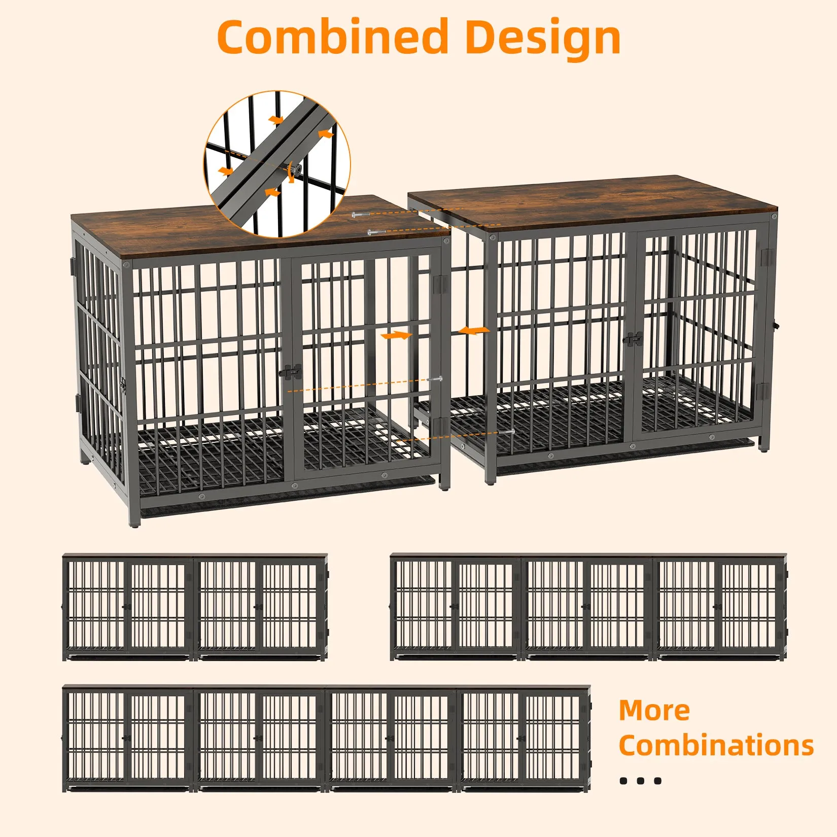 Furniture Style Wooden Dog Crate Pet Kennel End Table with Three Doors and Tray