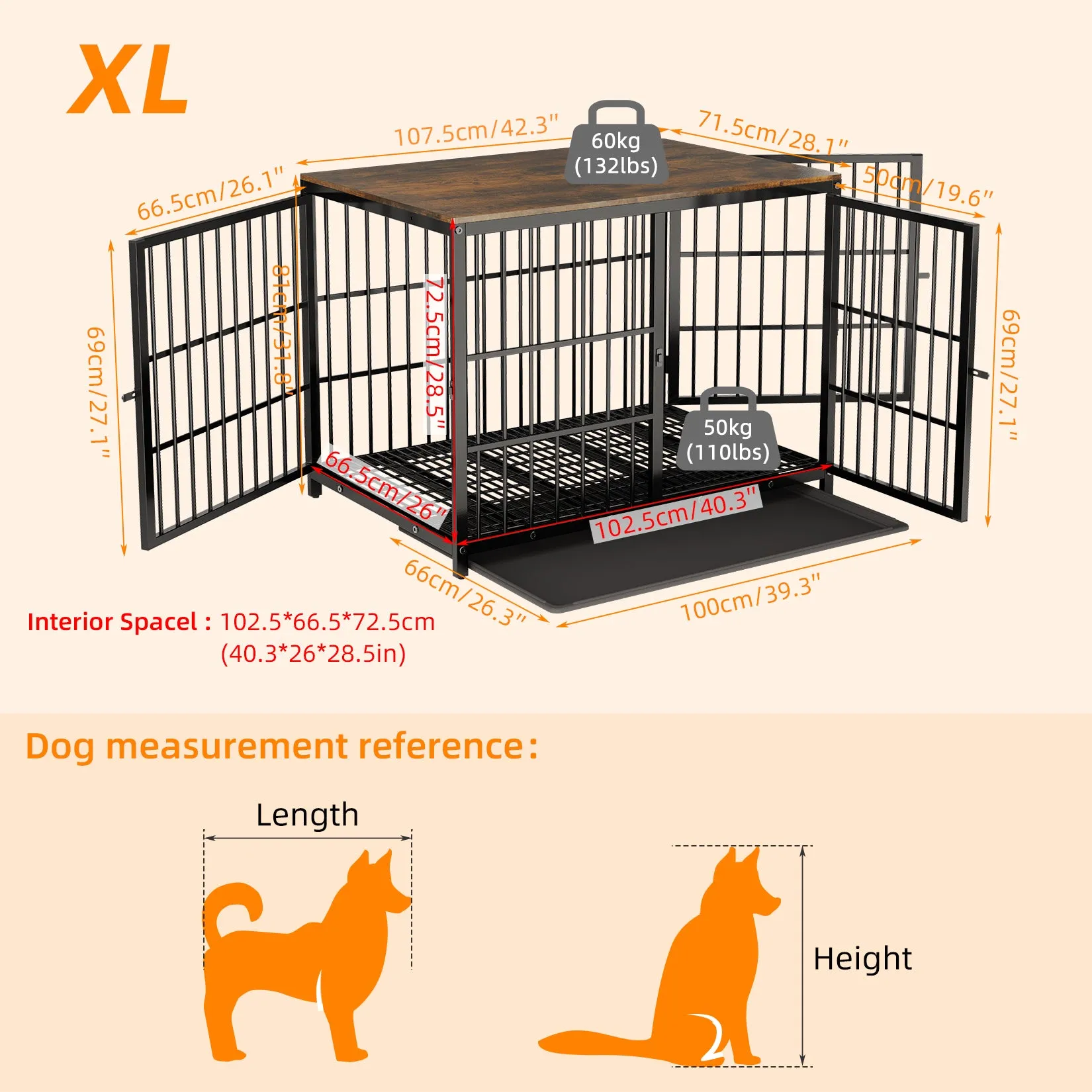 Furniture Style Wooden Dog Crate Pet Kennel End Table with Three Doors and Tray