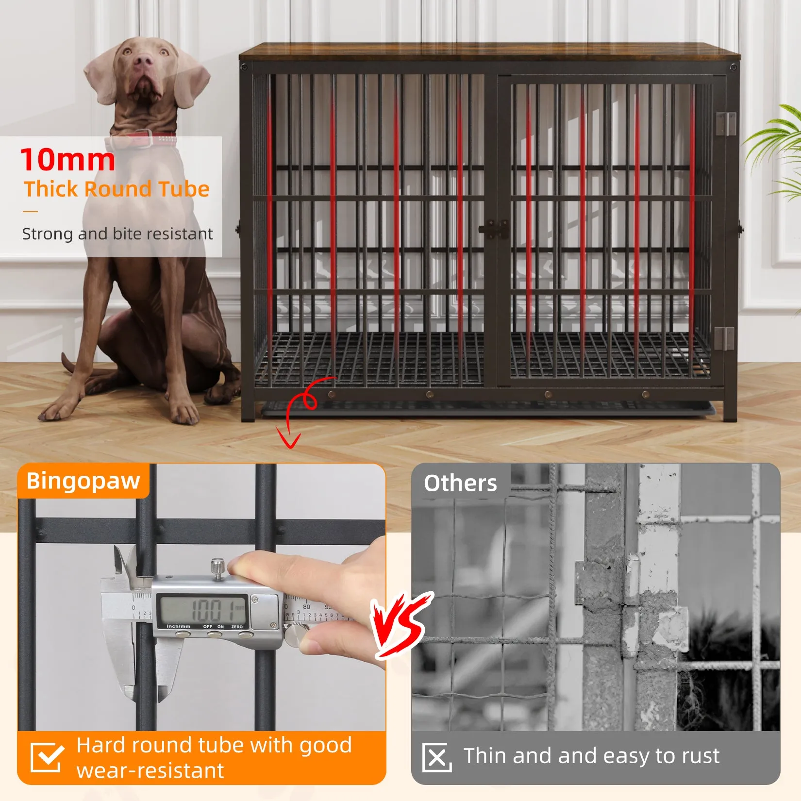 Furniture Style Wooden Dog Crate Pet Kennel End Table with Three Doors and Tray