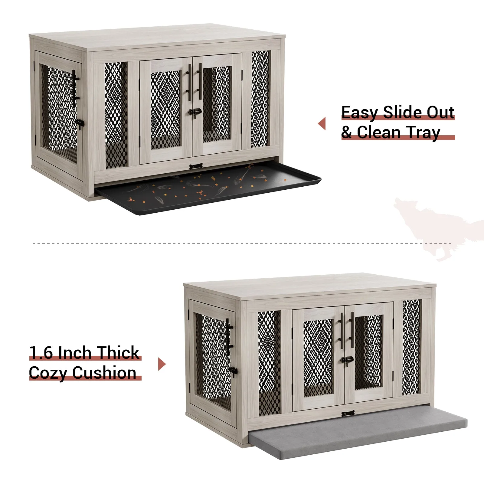 Indoor Pet Kennel Side Table with Cushion and Tray