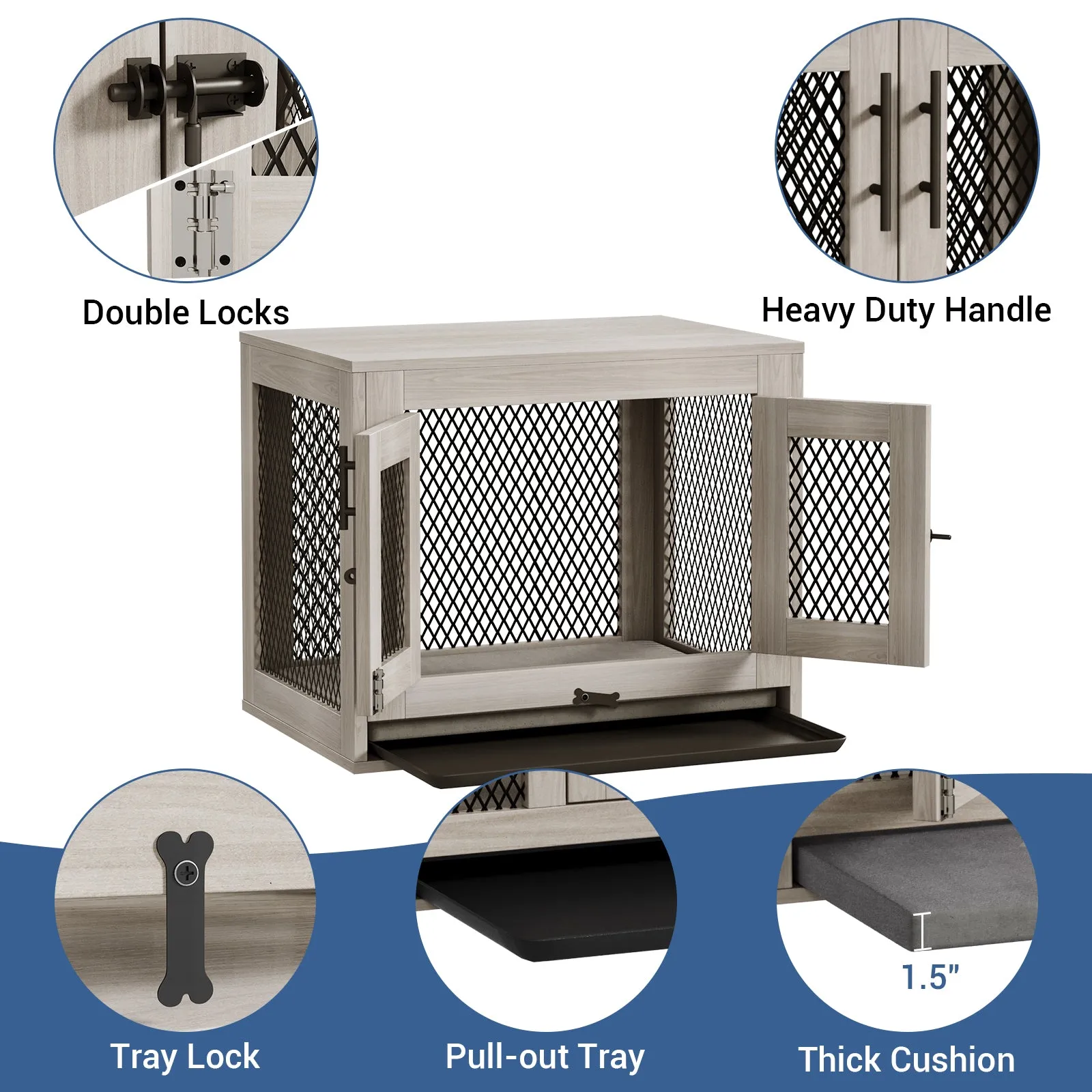 Indoor Pet Kennel Side Table with Cushion and Tray