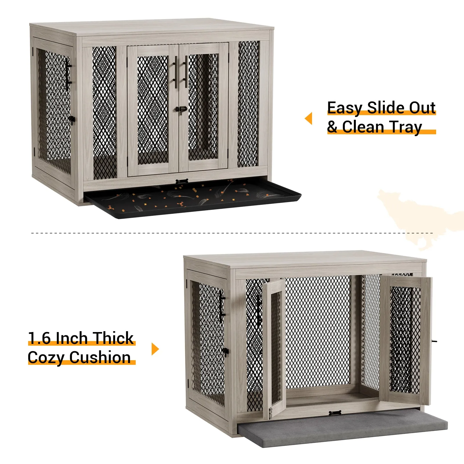 Indoor Pet Kennel Side Table with Cushion and Tray