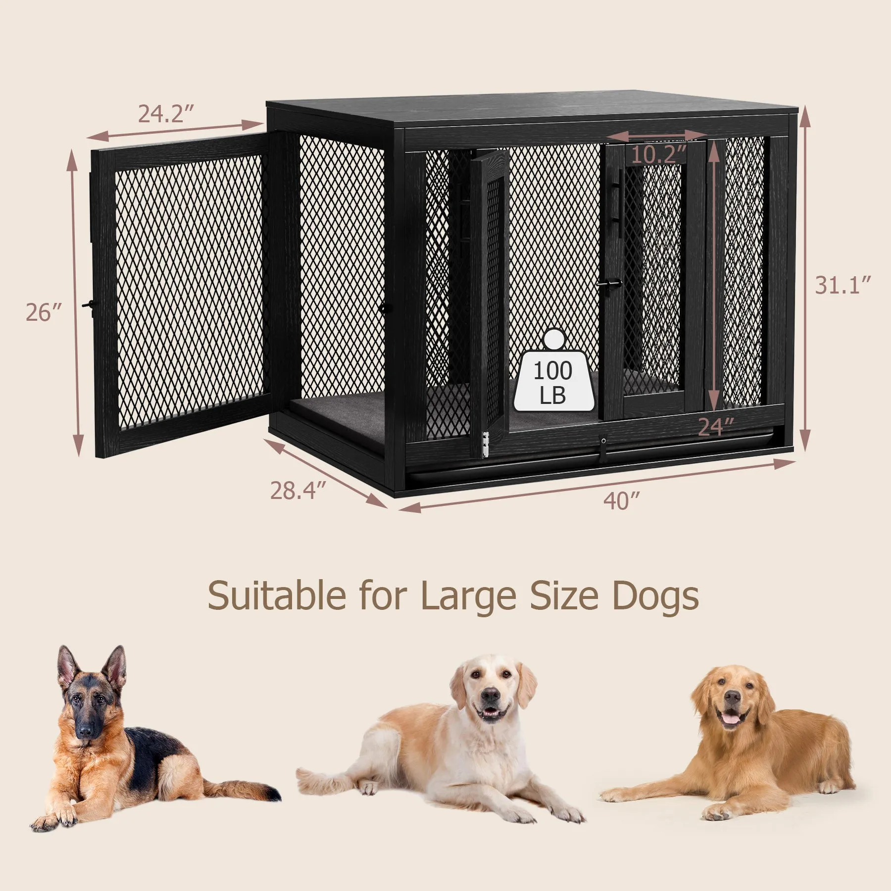 Indoor Pet Kennel Side Table with Cushion and Tray