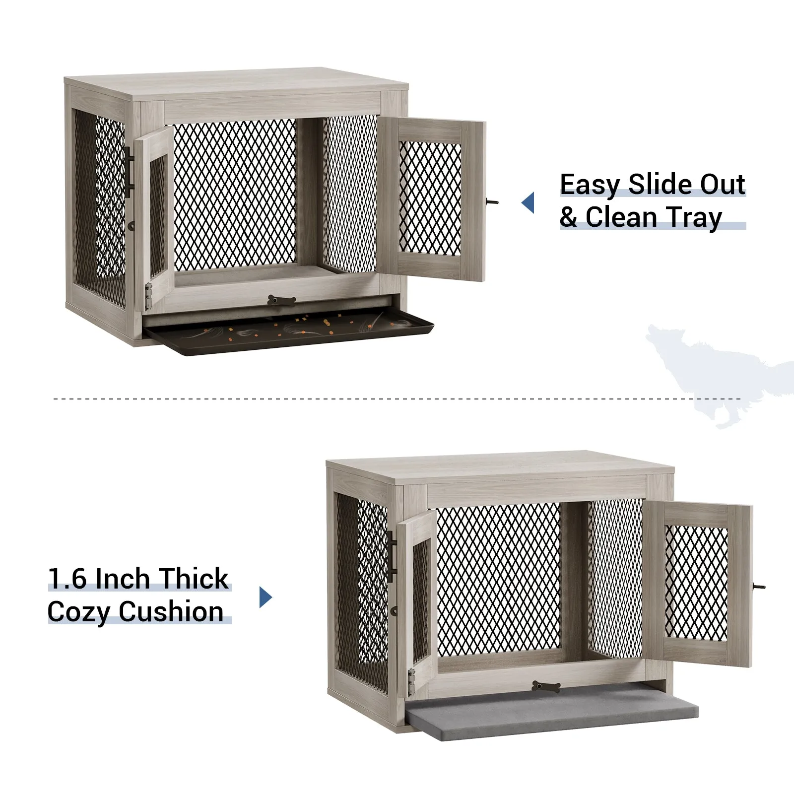 Indoor Pet Kennel Side Table with Cushion and Tray