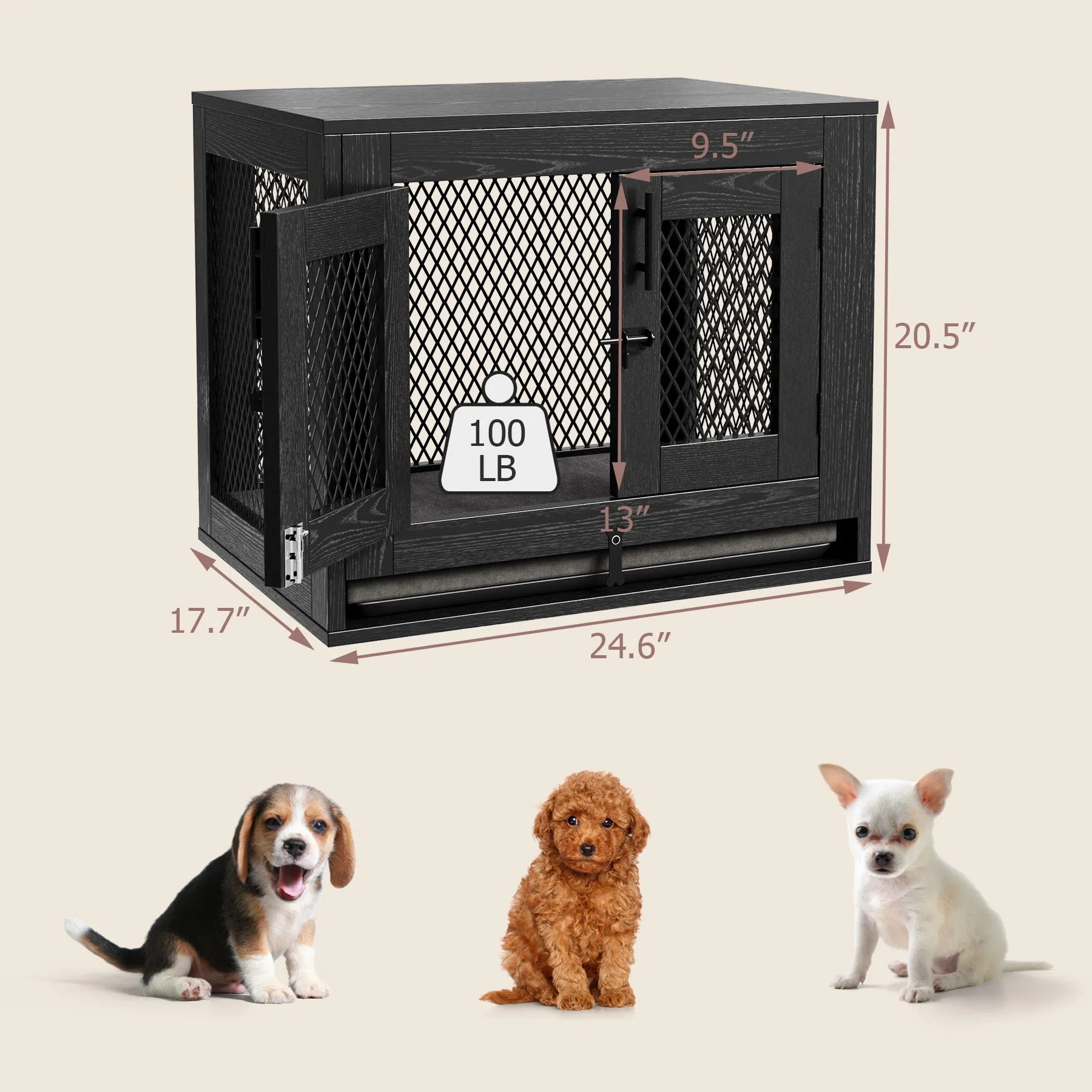 Indoor Pet Kennel Side Table with Cushion and Tray