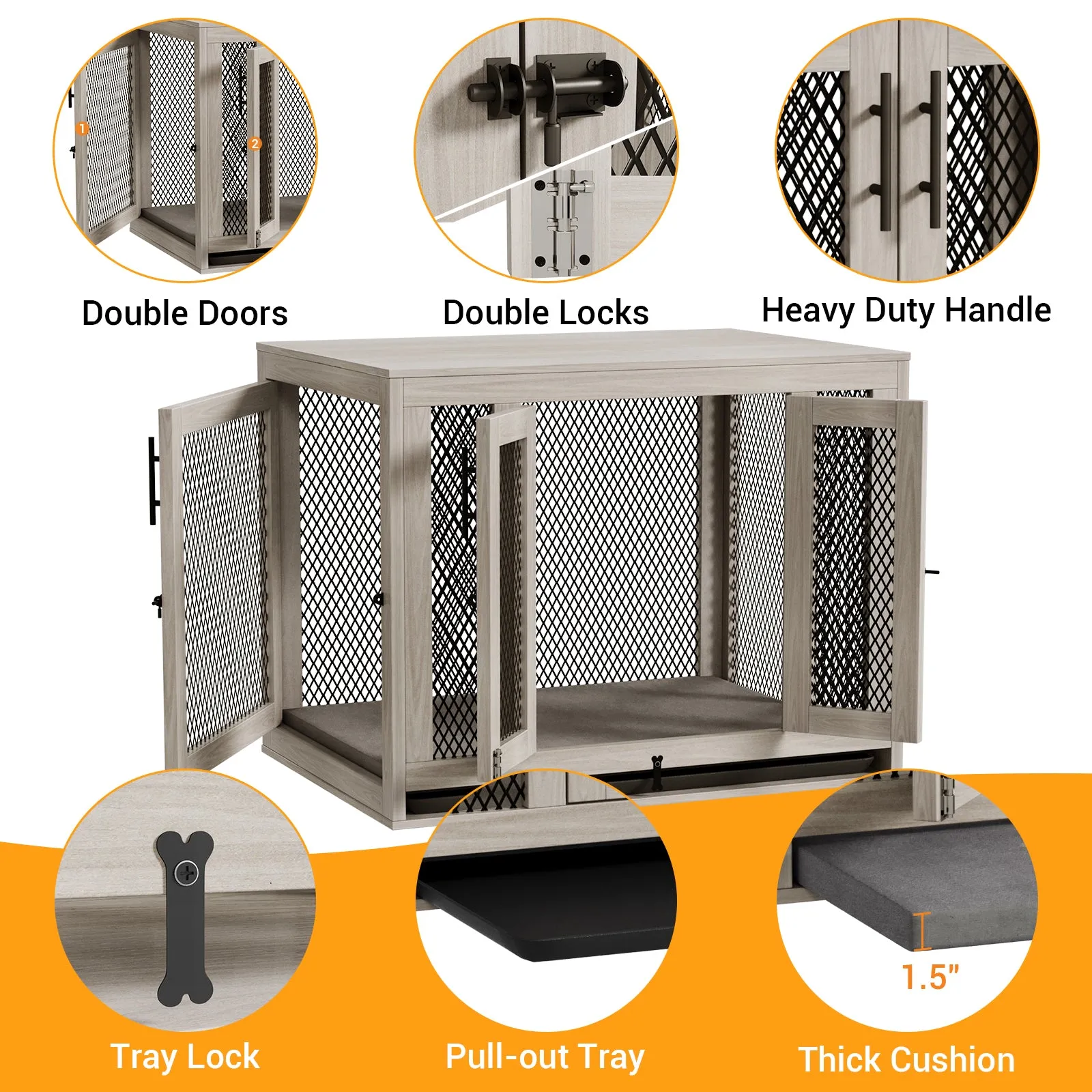 Indoor Pet Kennel Side Table with Cushion and Tray