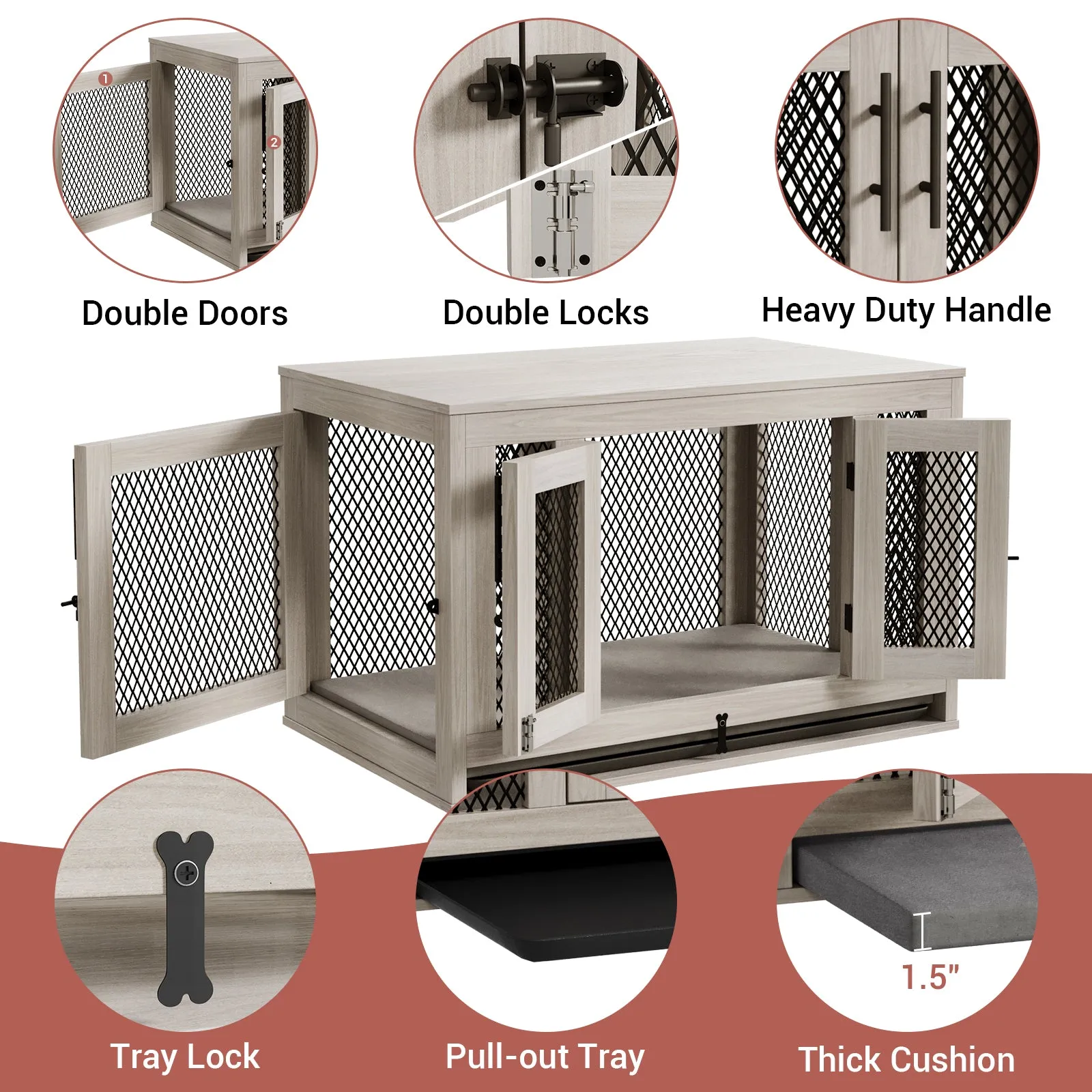 Indoor Pet Kennel Side Table with Cushion and Tray