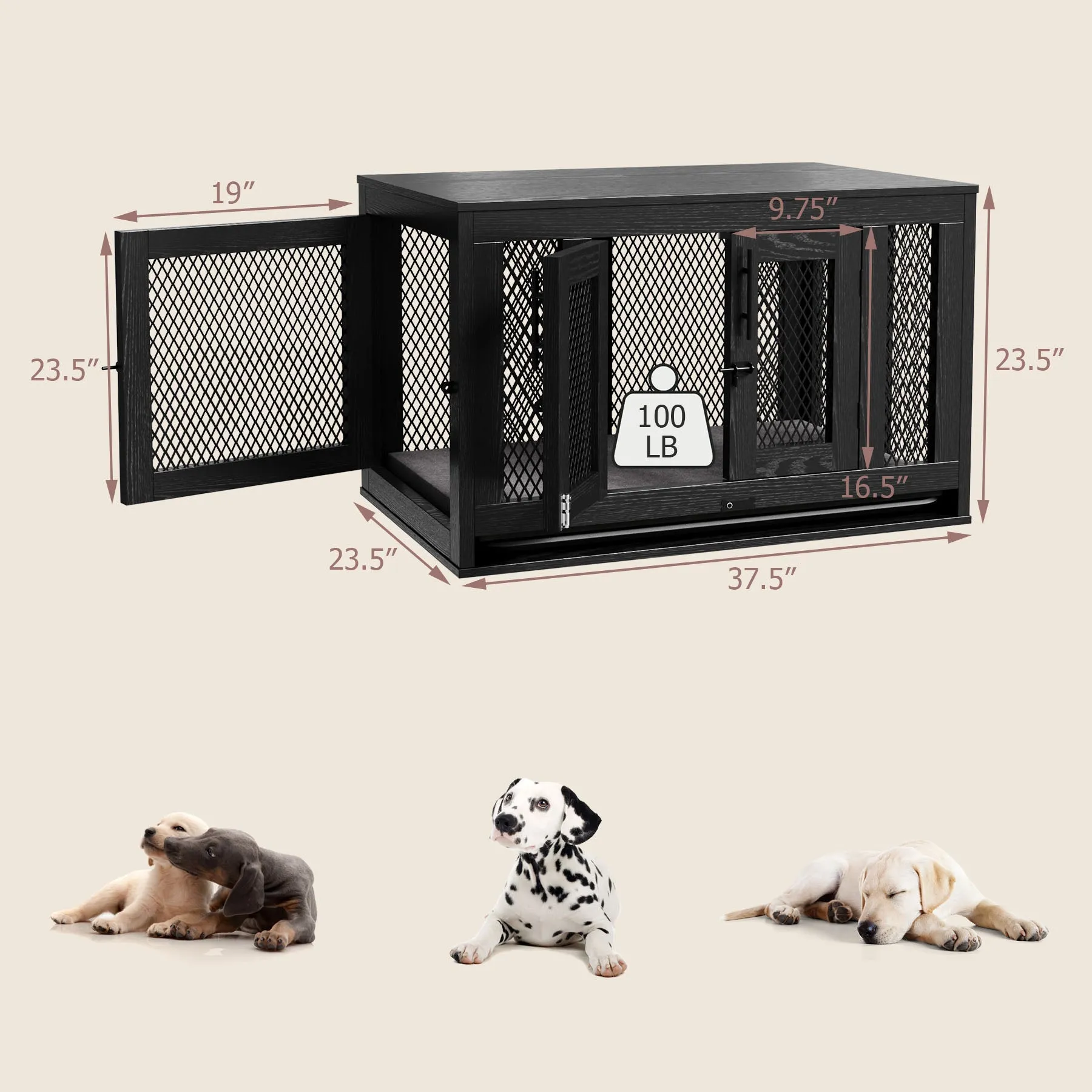 Indoor Pet Kennel Side Table with Cushion and Tray