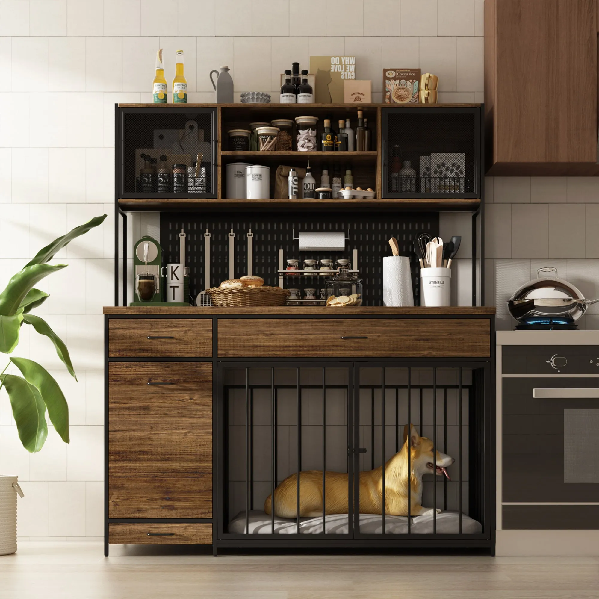 Large Dog Crate with Strong Storage Cabinet