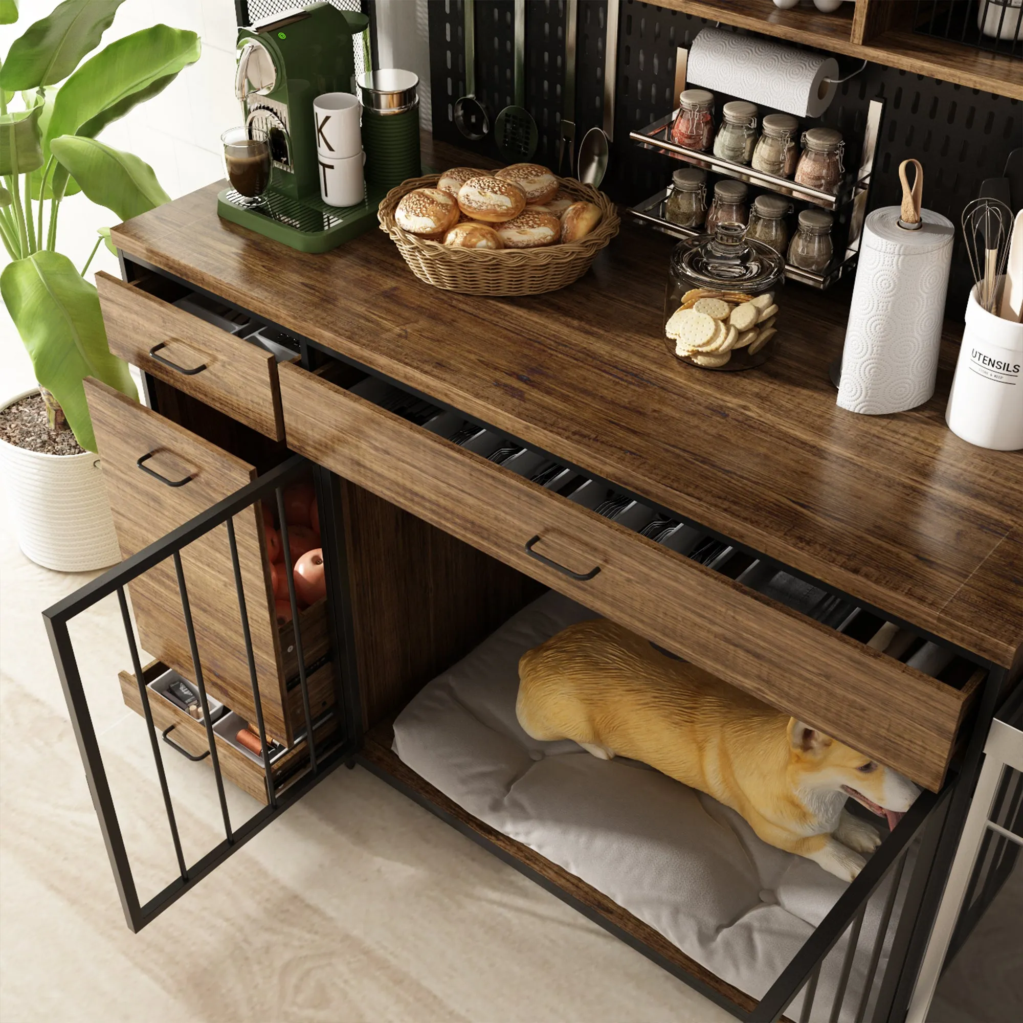 Large Dog Crate with Strong Storage Cabinet