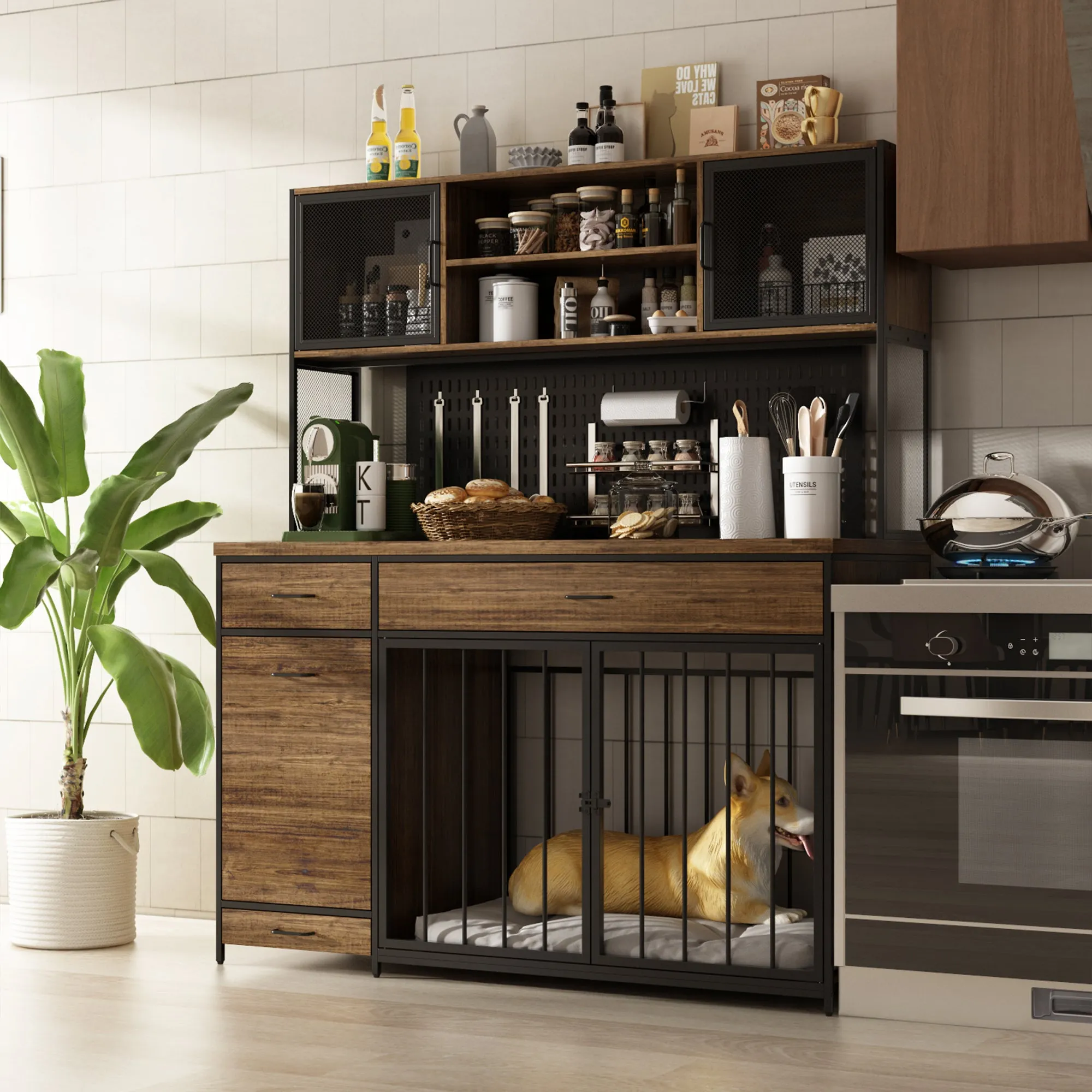 Large Dog Crate with Strong Storage Cabinet