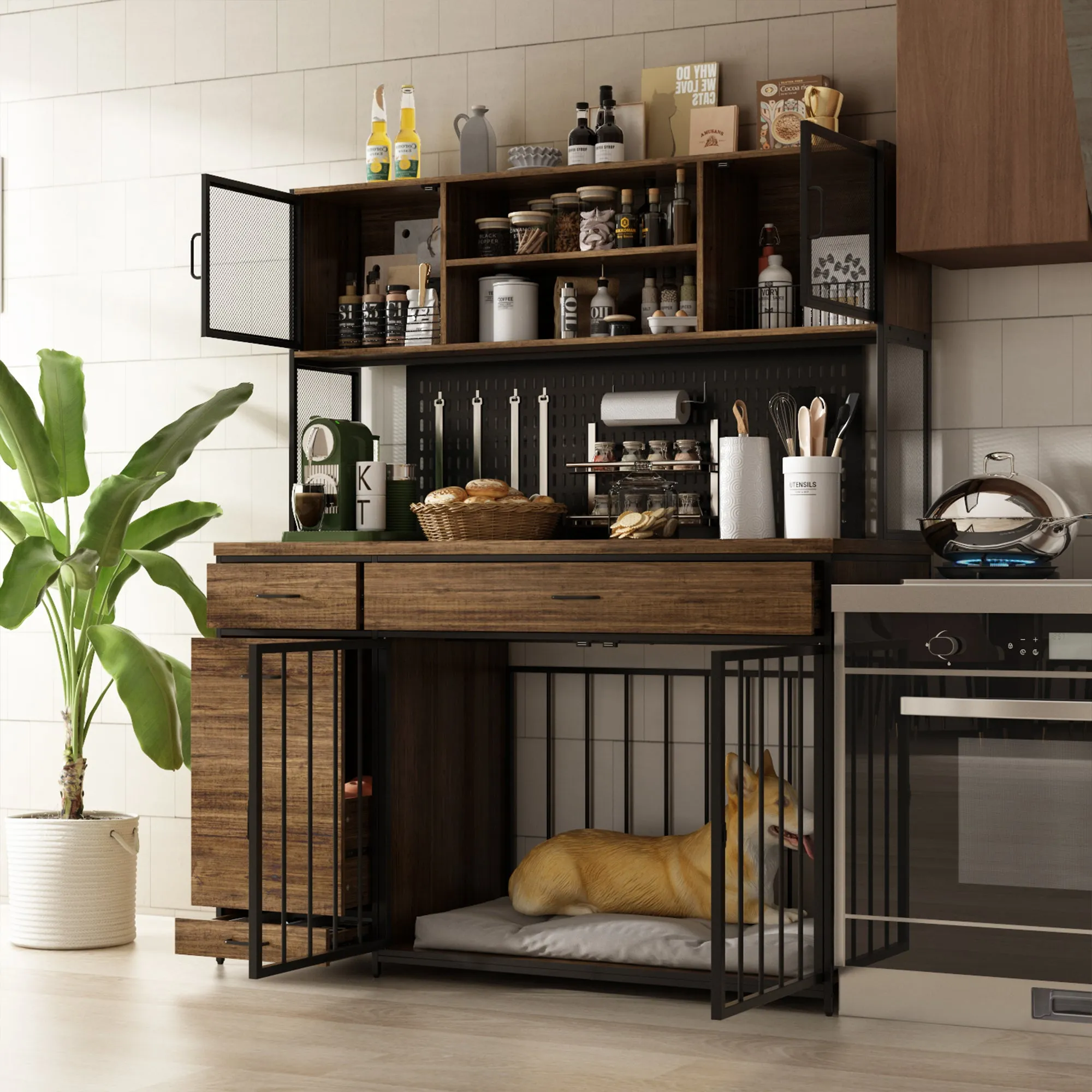 Large Dog Crate with Strong Storage Cabinet