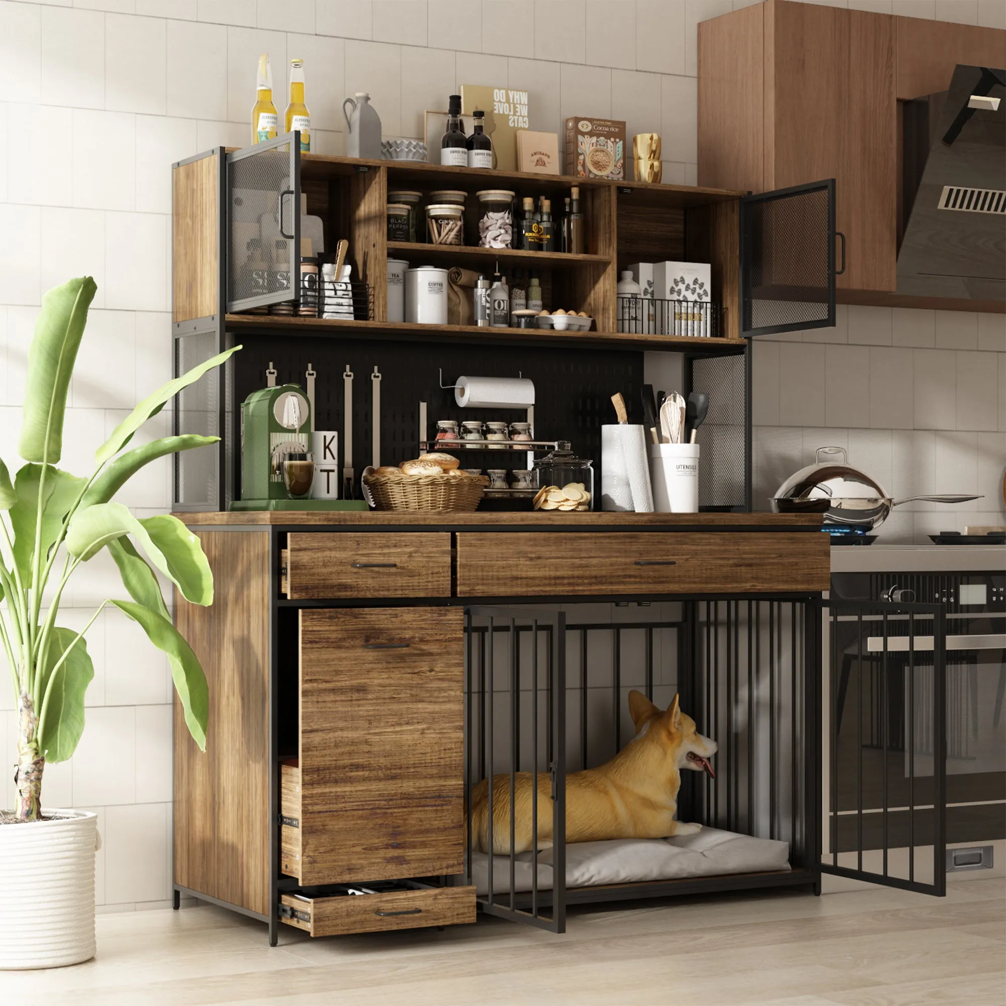 Large Dog Crate with Strong Storage Cabinet
