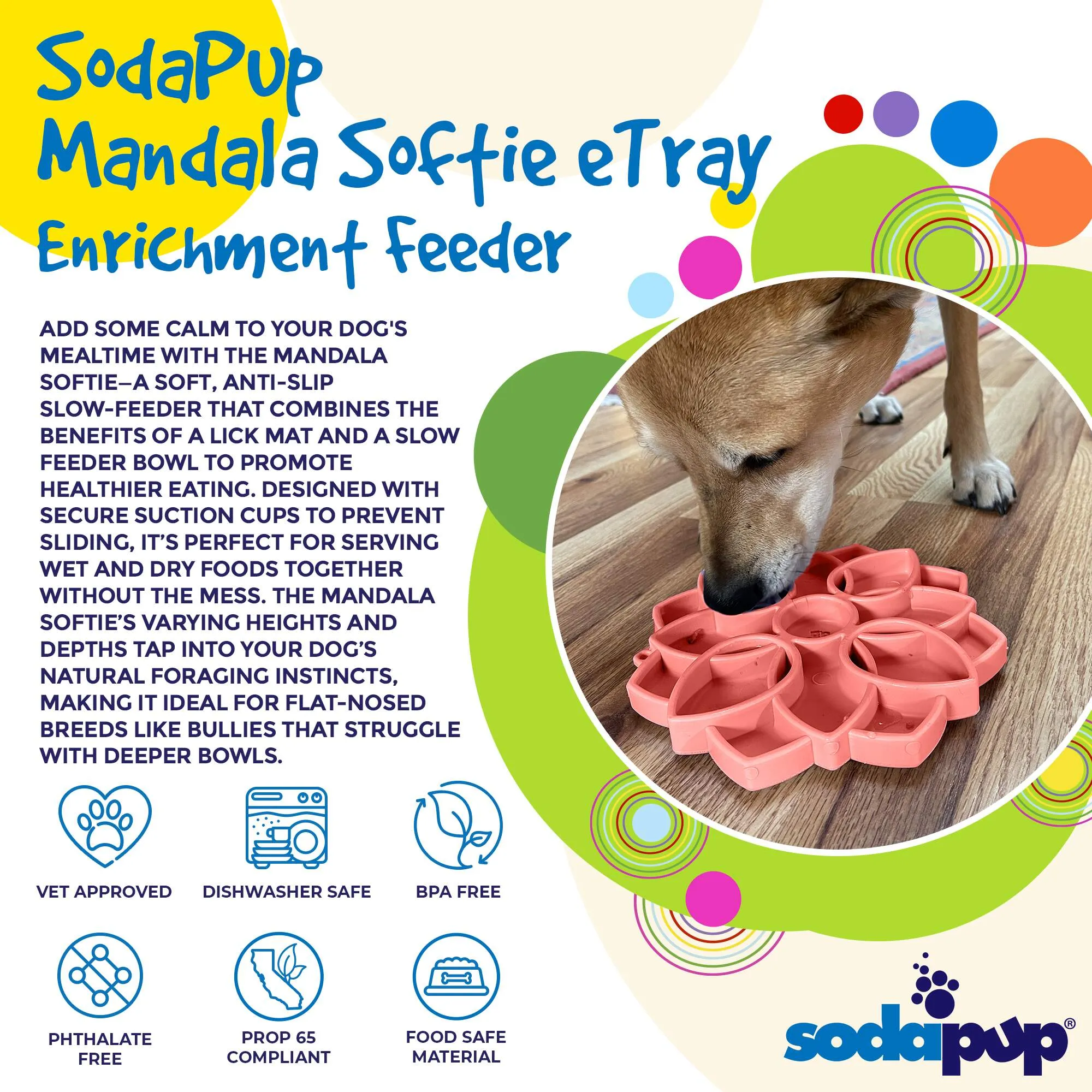 Mandala Softie eTray Enrichment Slow Feeder with Suction Cups