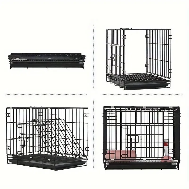 Metal Dog Crate for Small Dogs, Includes Cage, Feeder, Tray, and Floor Mat