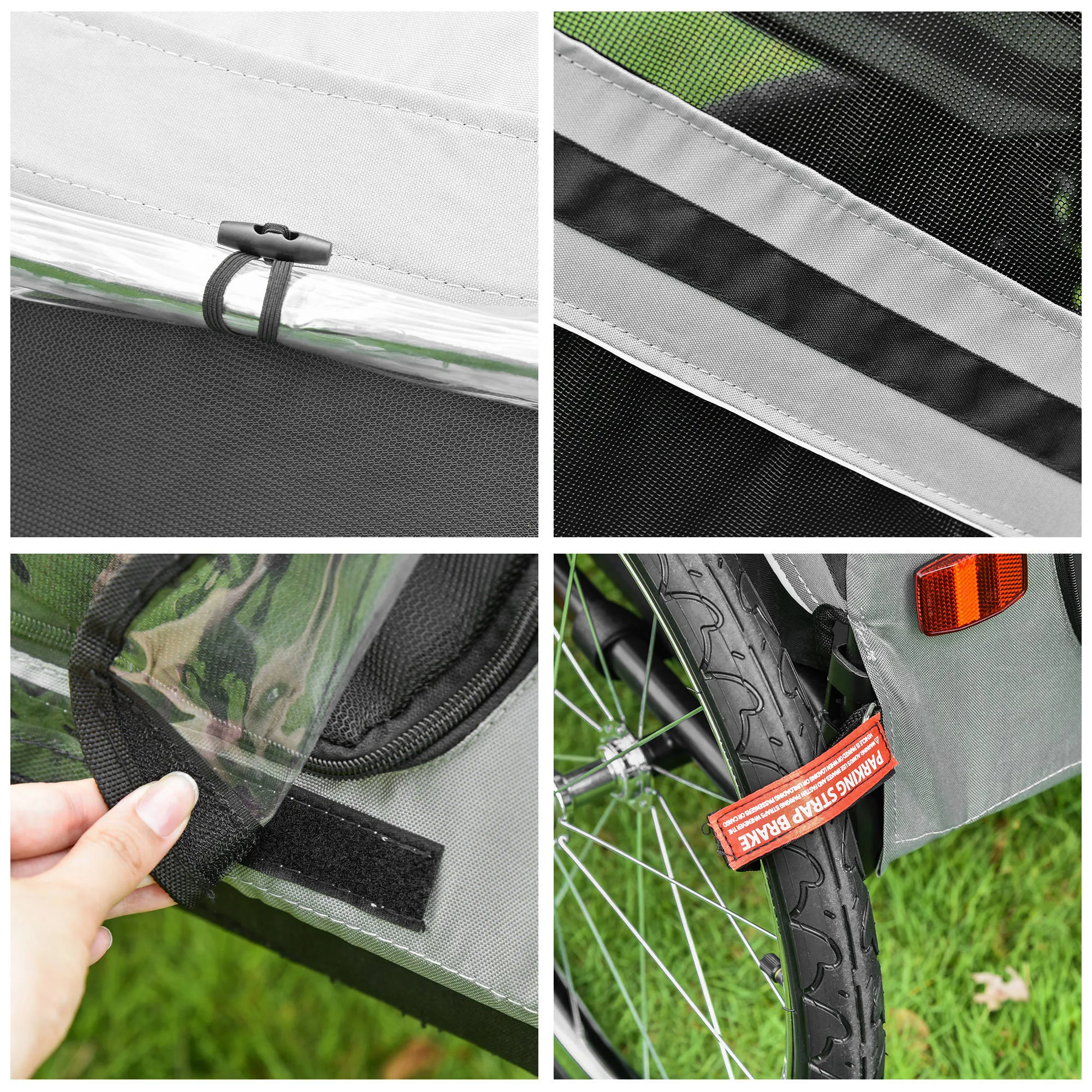 PawHut 2-In-1 Grey Dog Bike Trailer Stroller w/ Universal Wheel Reflector Flag