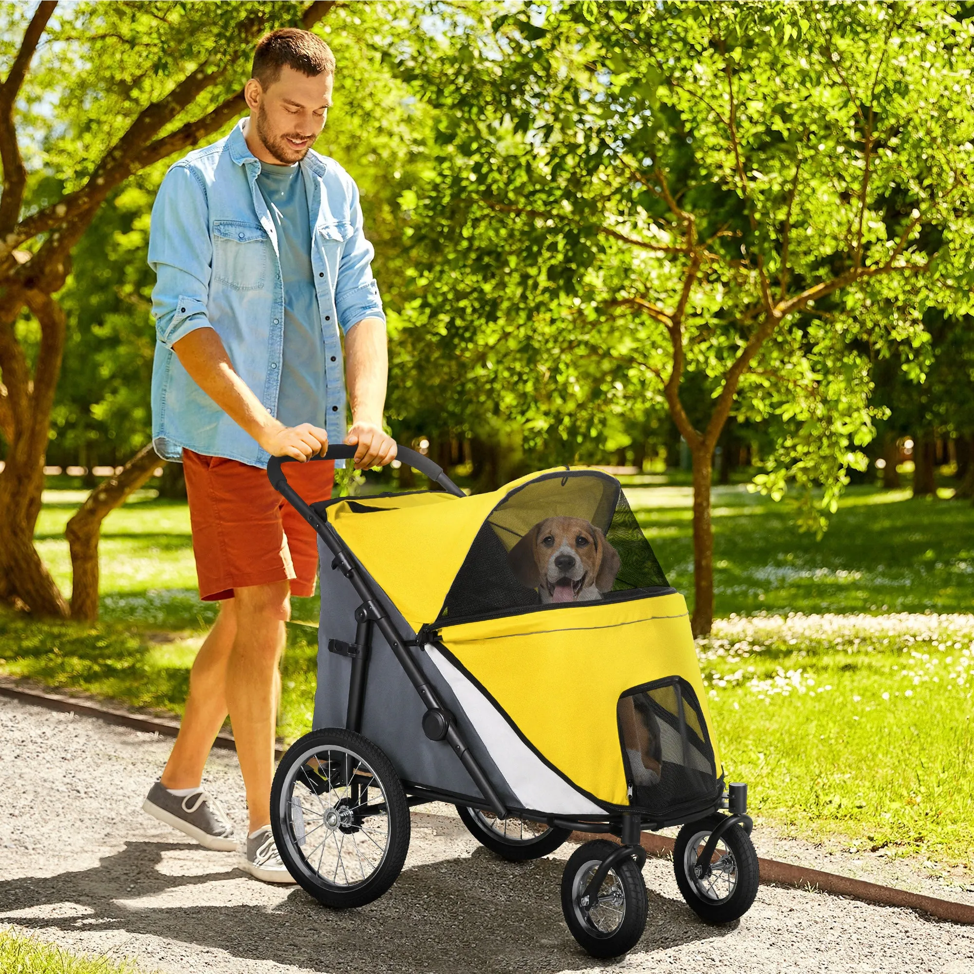PawHut Foldable Pet Stroller with Cushion, for M, L Dogs