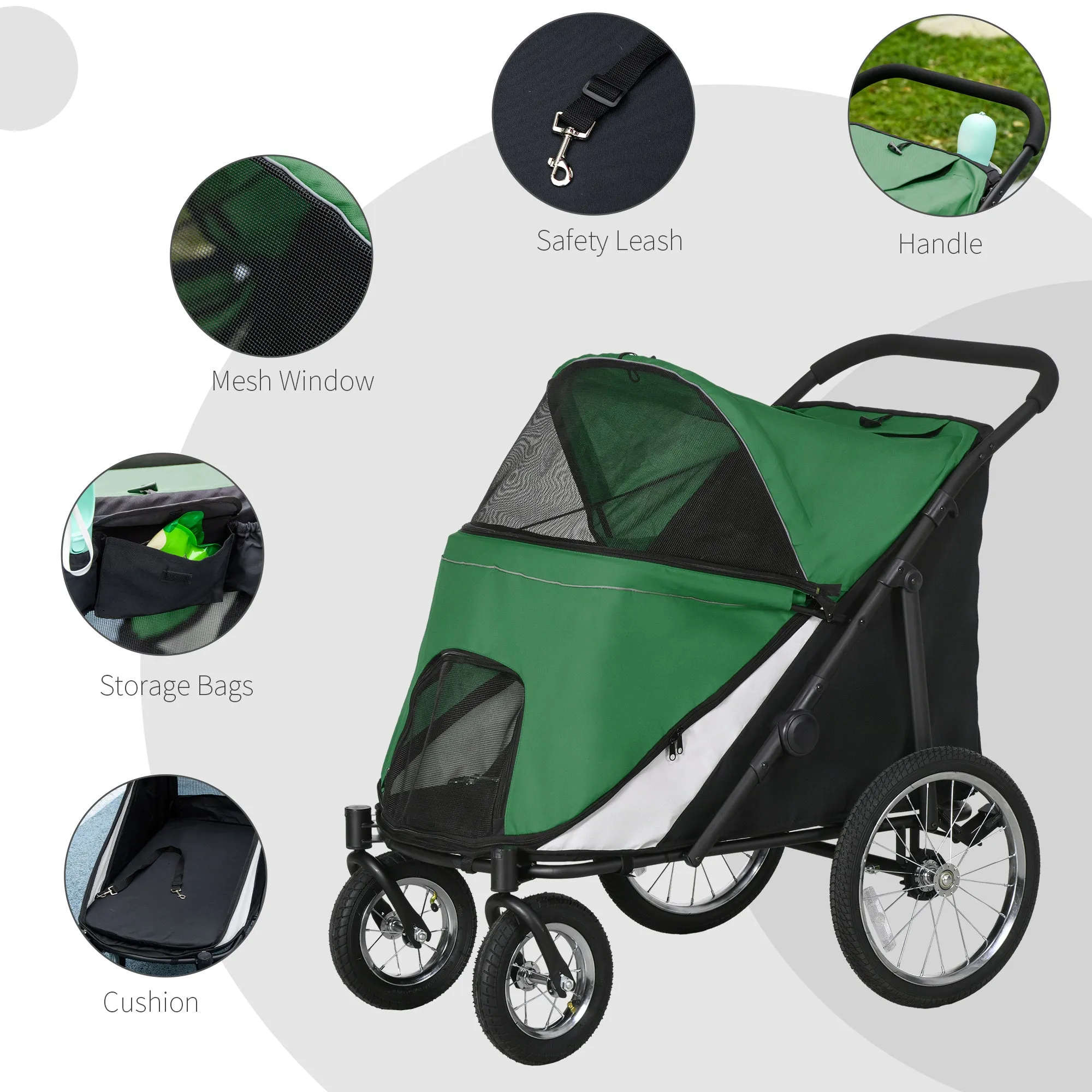 PawHut Foldable Pet Stroller with Cushion, for M, L Dogs