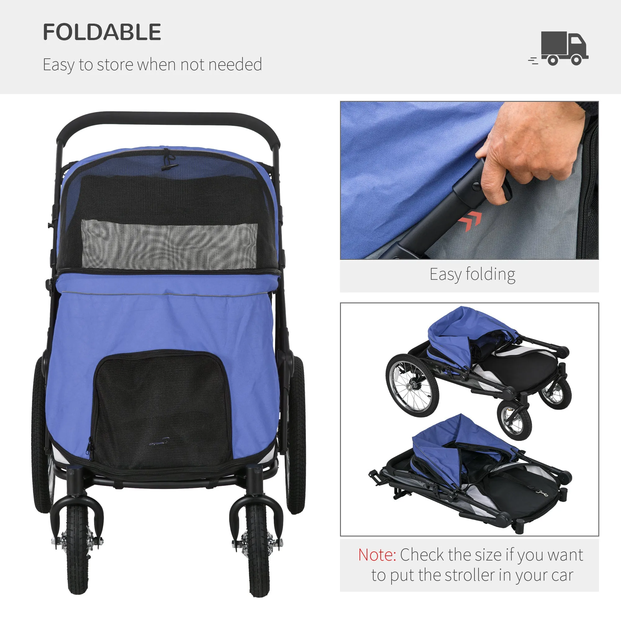 PawHut Foldable Pet Stroller with Cushion, for M, L Dogs