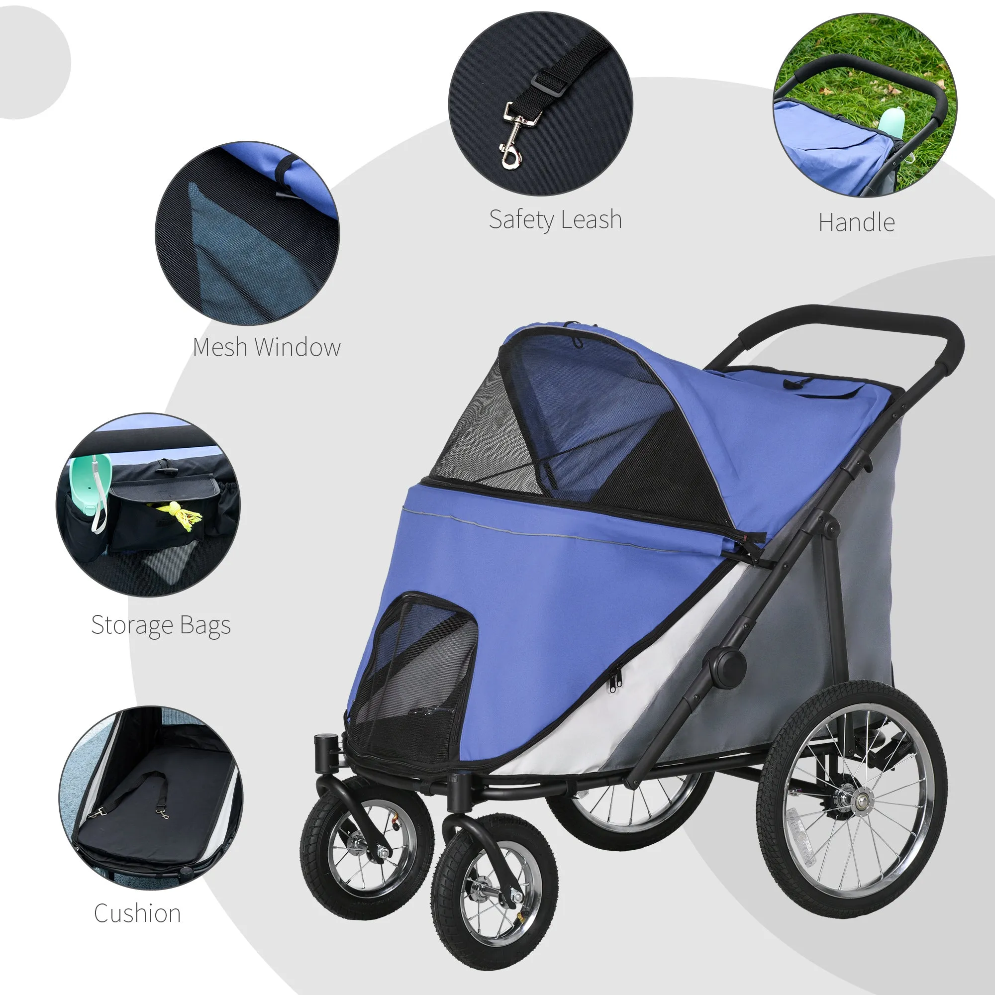 PawHut Foldable Pet Stroller with Cushion, for M, L Dogs