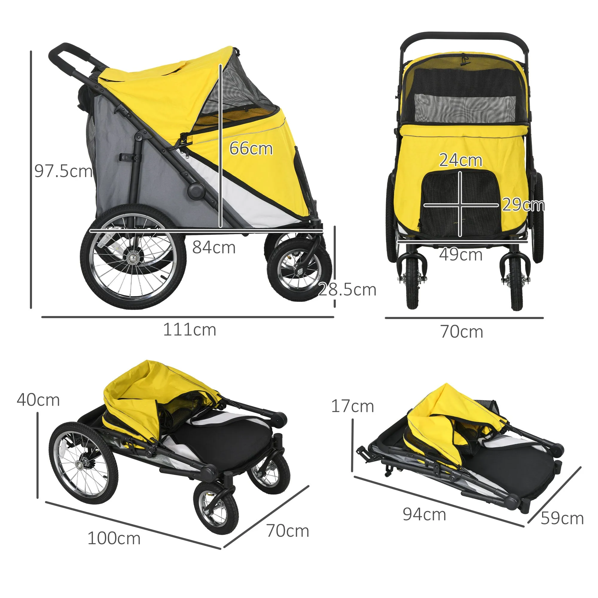 PawHut Foldable Pet Stroller with Cushion, for M, L Dogs