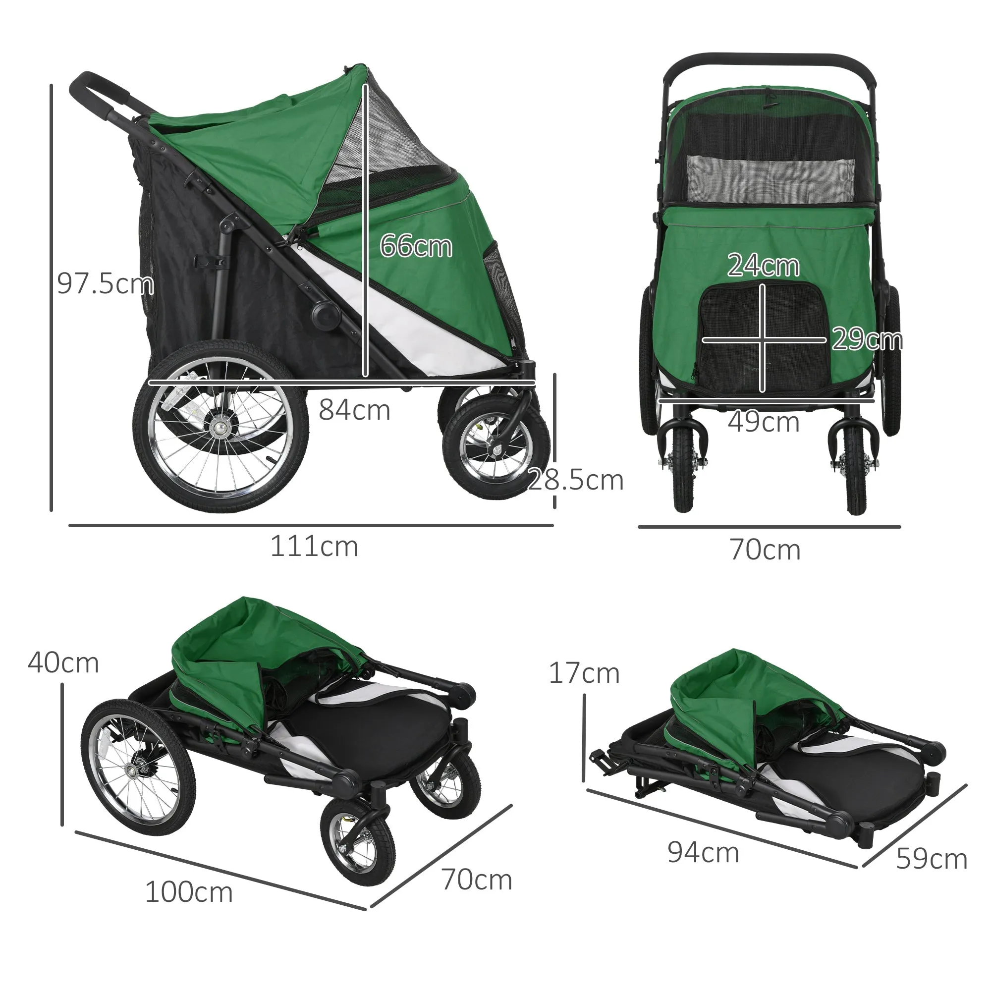 PawHut Foldable Pet Stroller with Cushion, for M, L Dogs