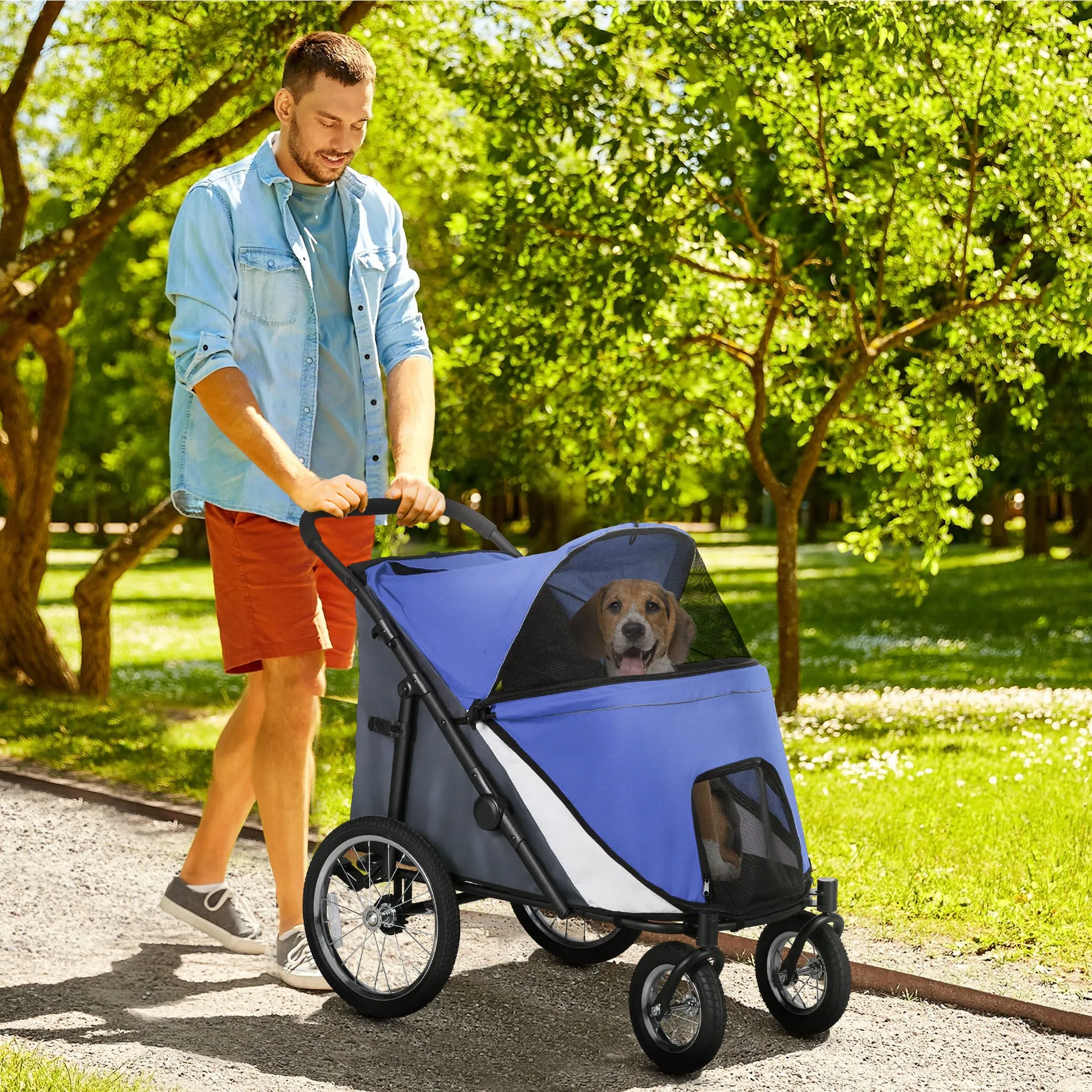 PawHut Foldable Pet Stroller with Cushion, for M, L Dogs