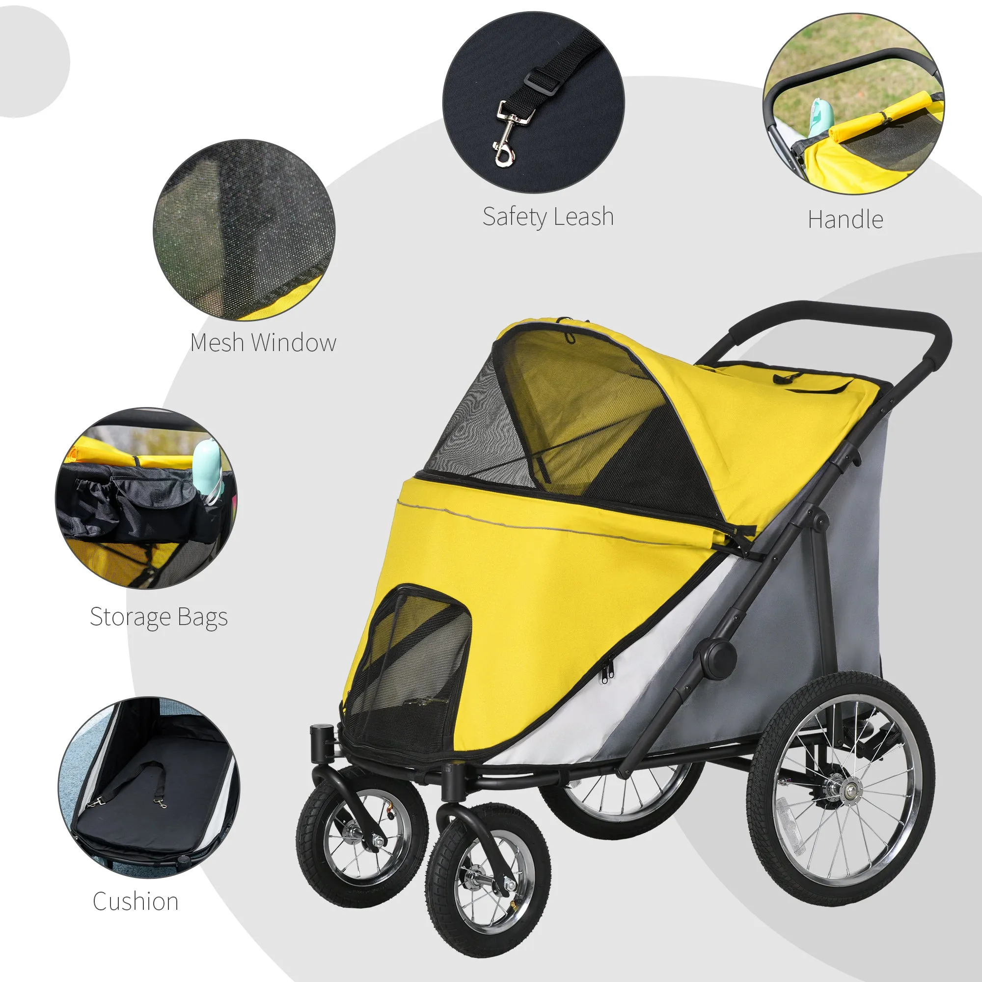 PawHut Foldable Pet Stroller with Cushion, for M, L Dogs