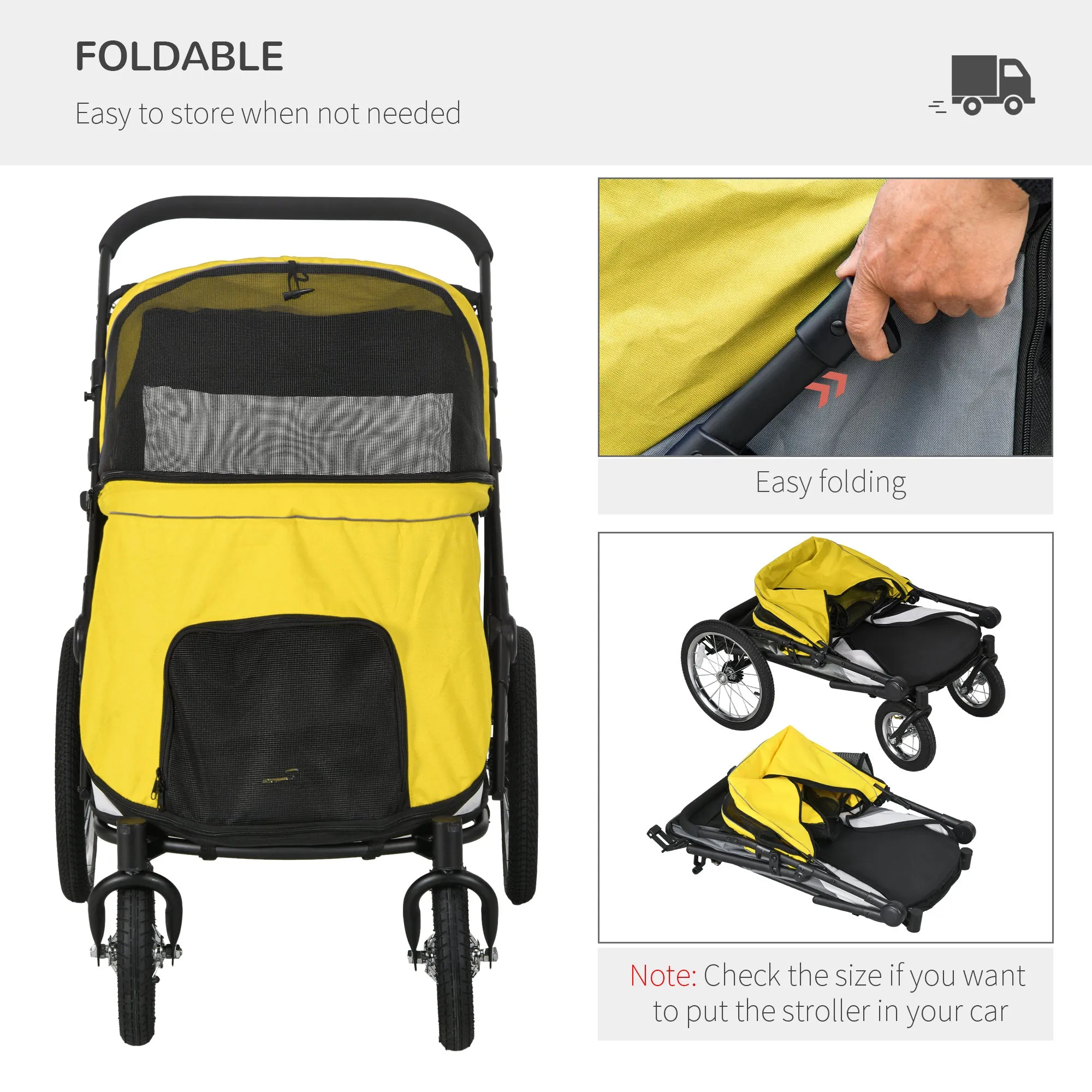 PawHut Foldable Pet Stroller with Cushion, for M, L Dogs