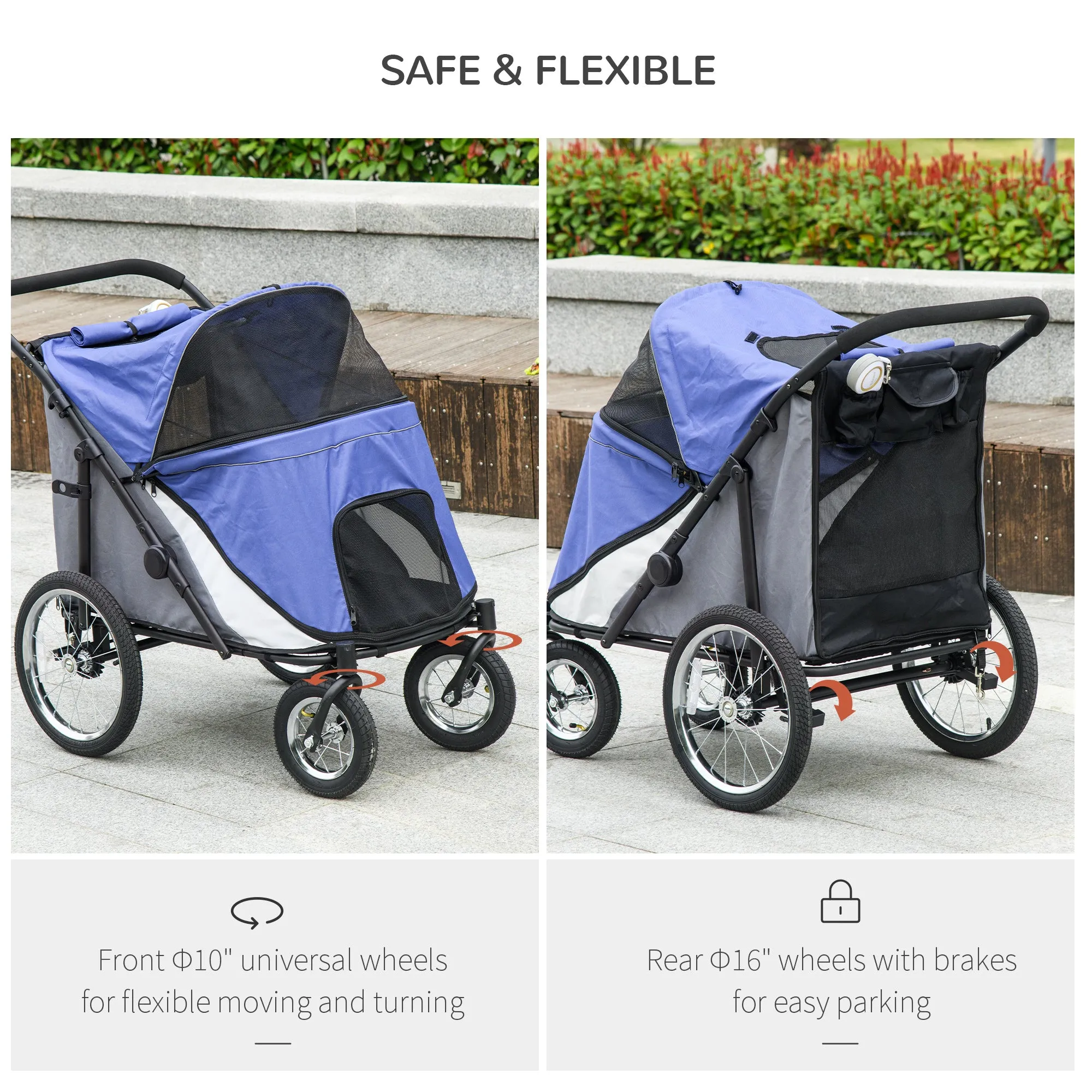 PawHut Foldable Pet Stroller with Cushion, for M, L Dogs
