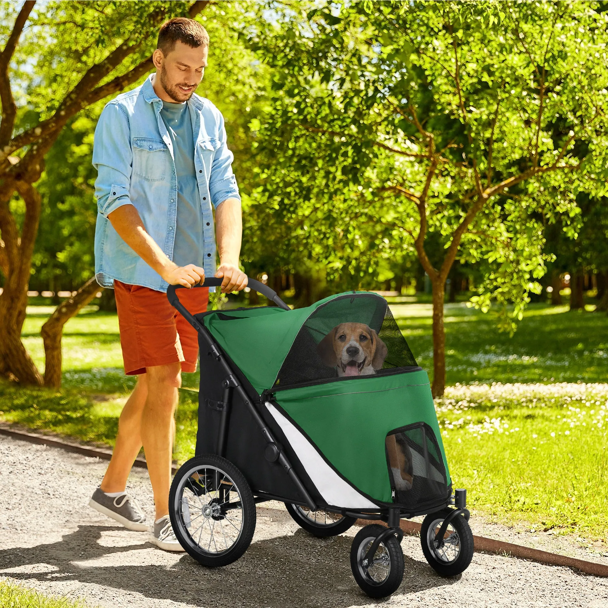 PawHut Foldable Pet Stroller with Cushion, for M, L Dogs