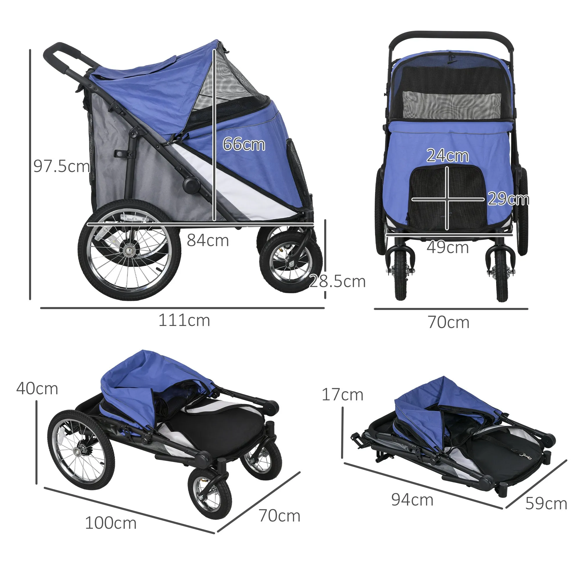 PawHut Foldable Pet Stroller with Cushion, for M, L Dogs
