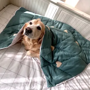 PoochMate Green Linen Little Hearts Dog Blanket