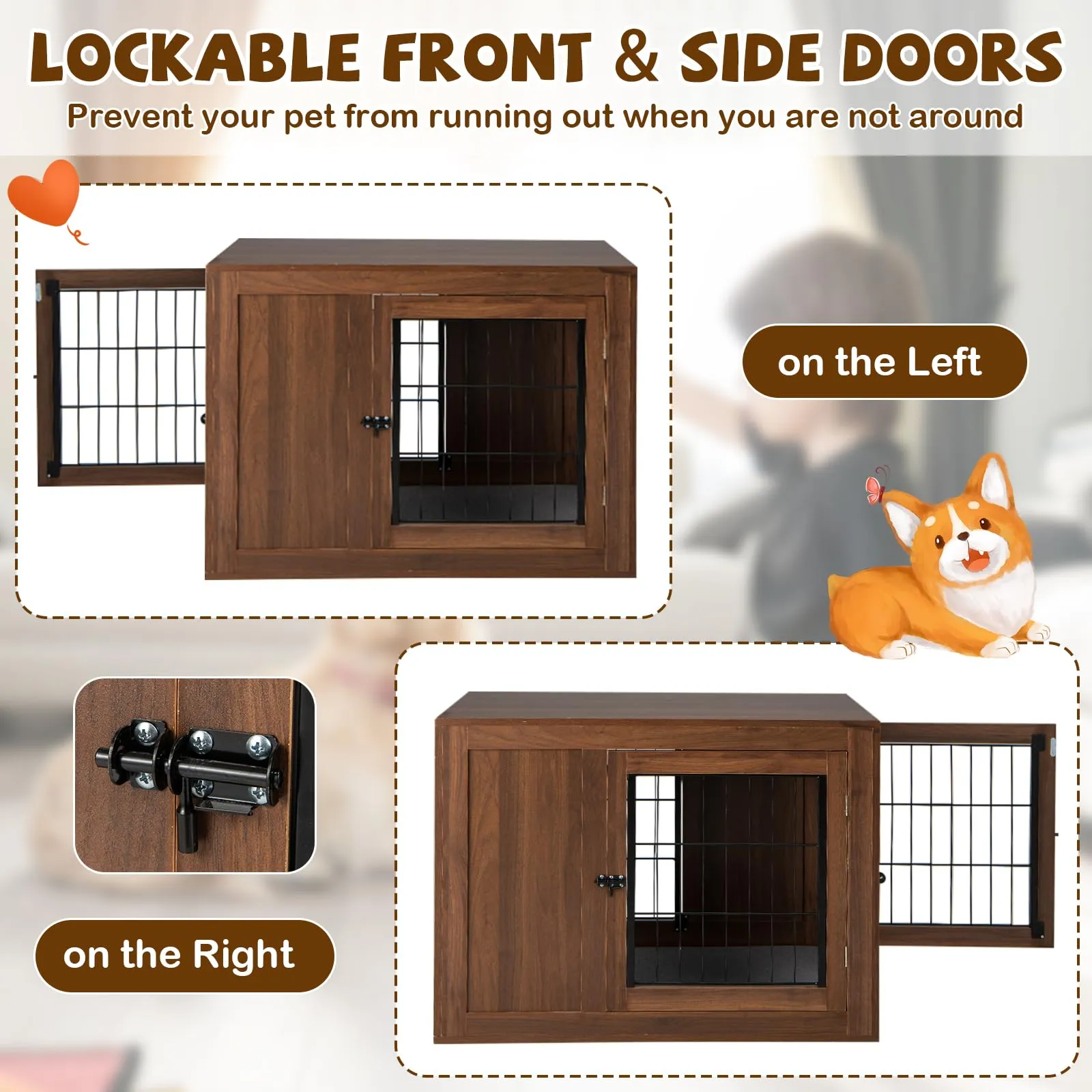 Tangkula Dog Crate Furniture, Pet Crate End Table with Cushion