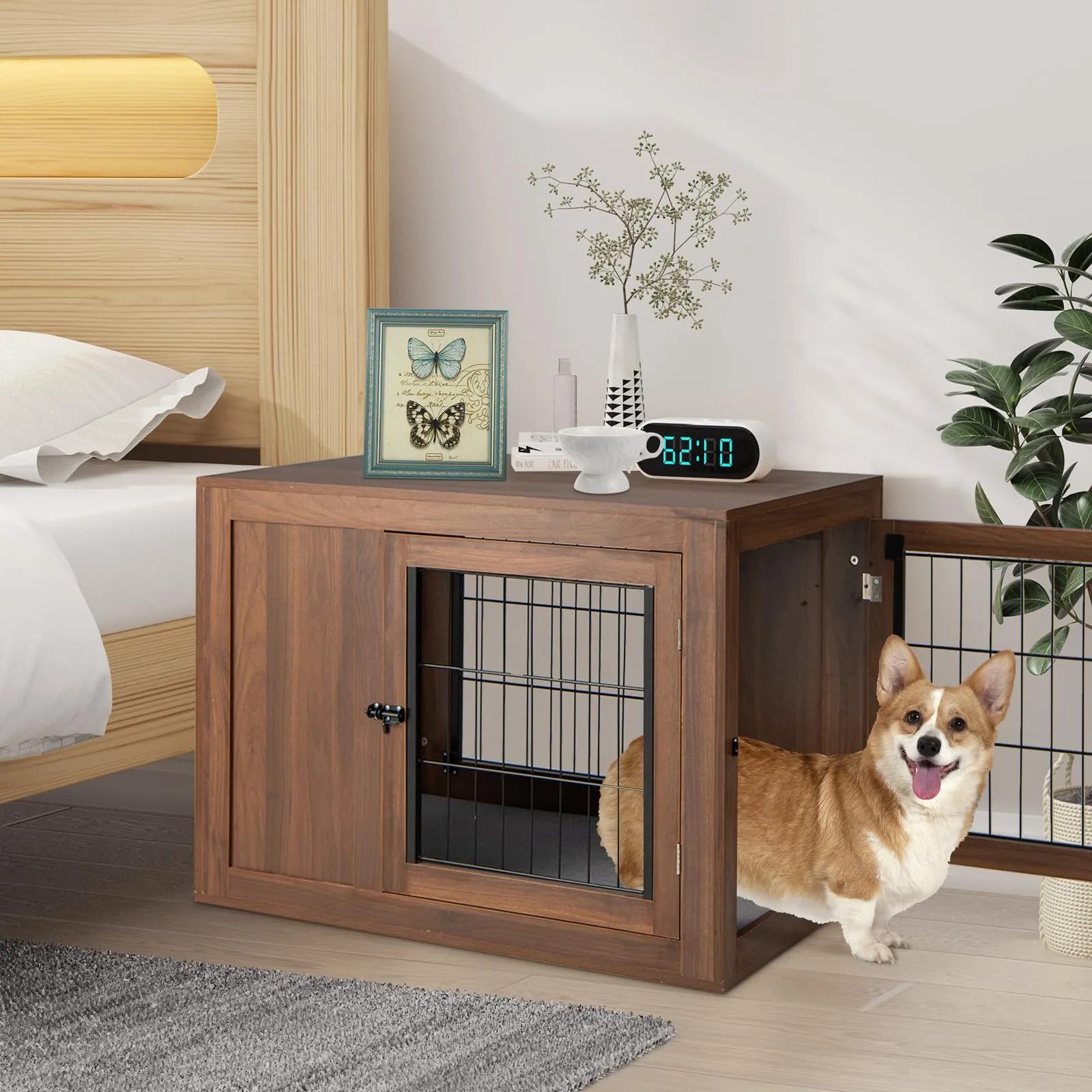 Tangkula Dog Crate Furniture, Pet Crate End Table with Cushion